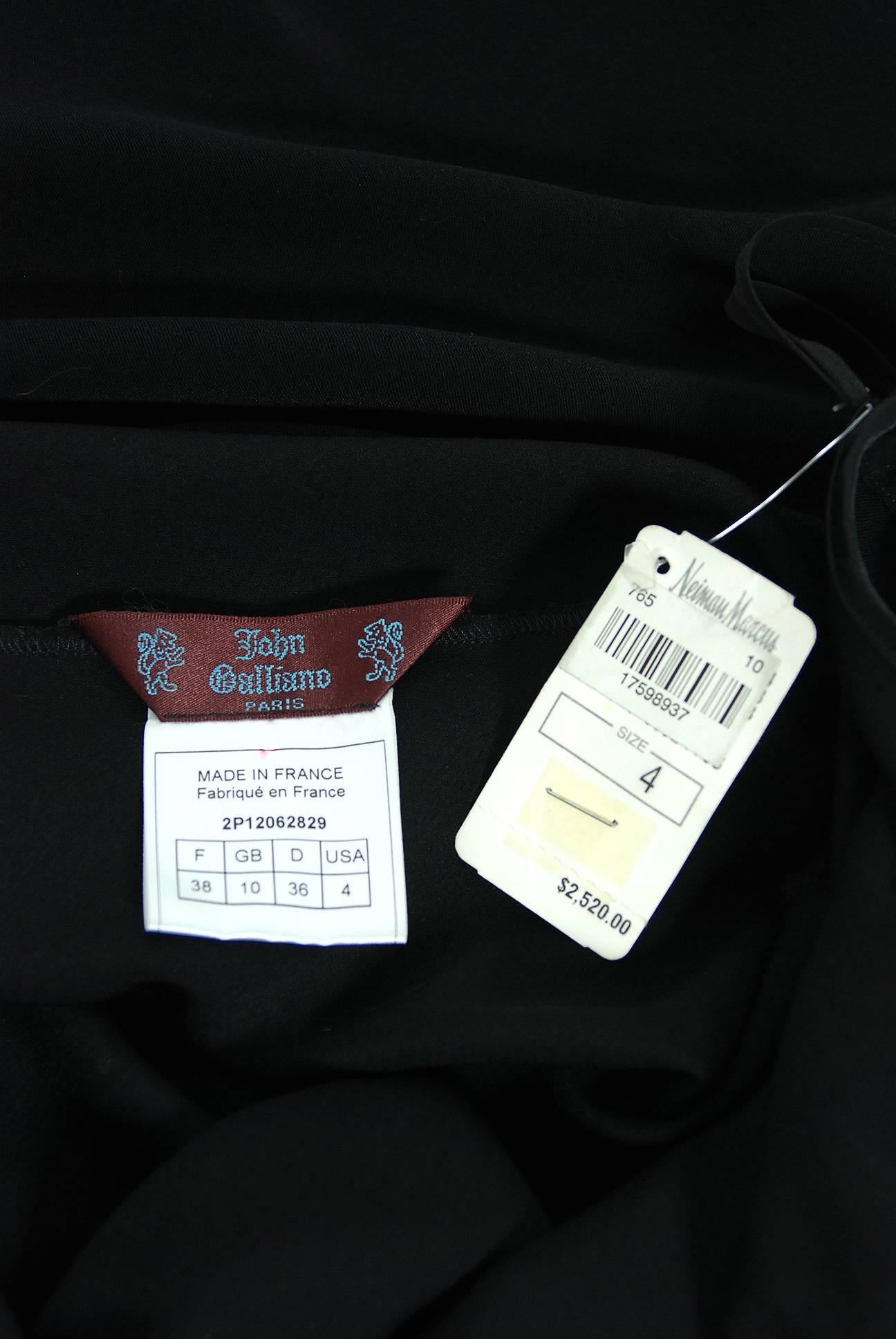 2002 John Galliano Paris Black Silk Cut Out Novelty Hooded Bias-Cut Dress w/Tags 4