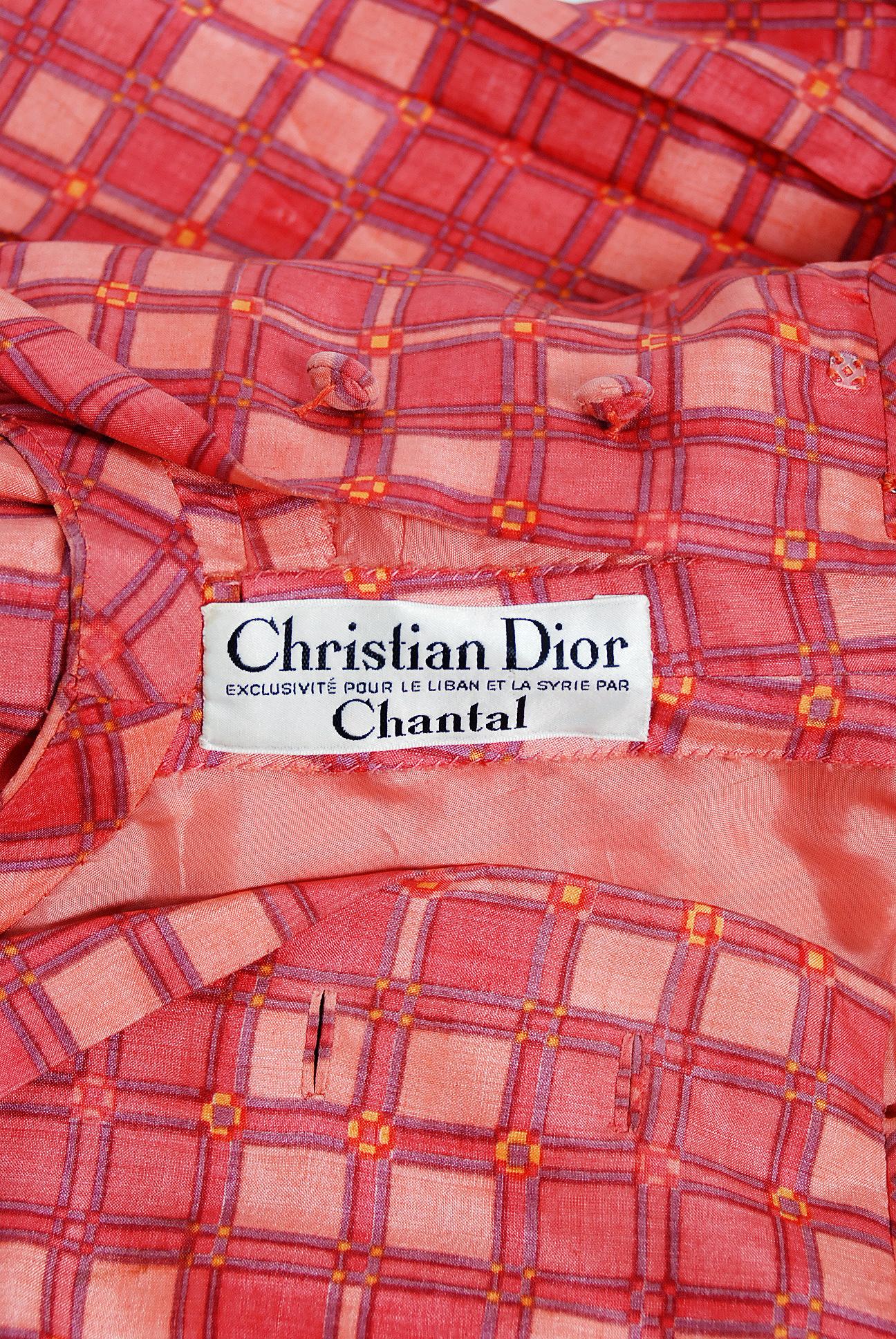 1973 Christian Dior Demi-Couture Pink Deco Print Cotton Pleated Sun Dress  1