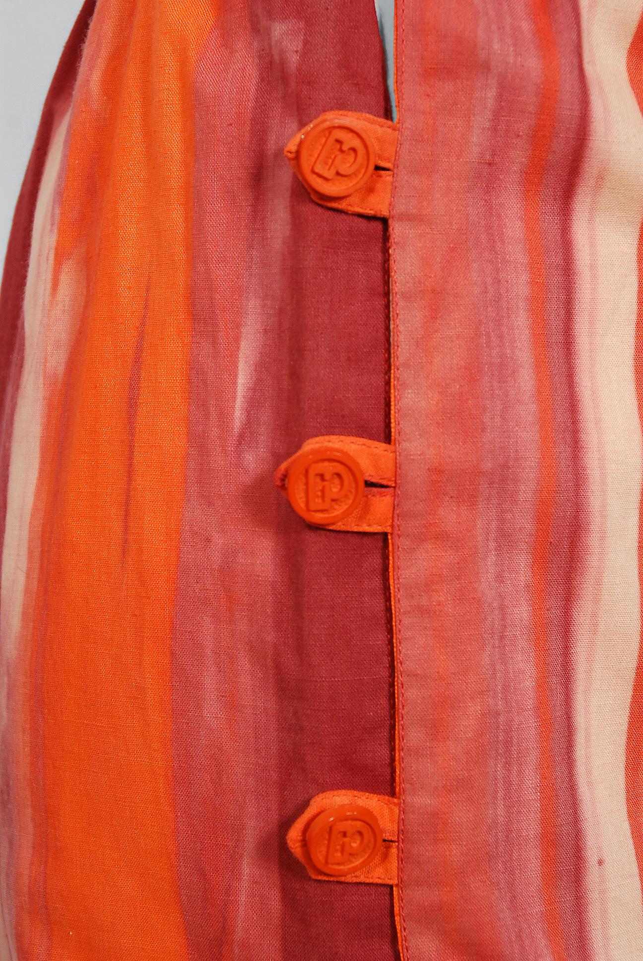 Women's Vintage 1970's Paco Rabanne Striped Cotton One-Shoulder Asymmetric Dress Set
