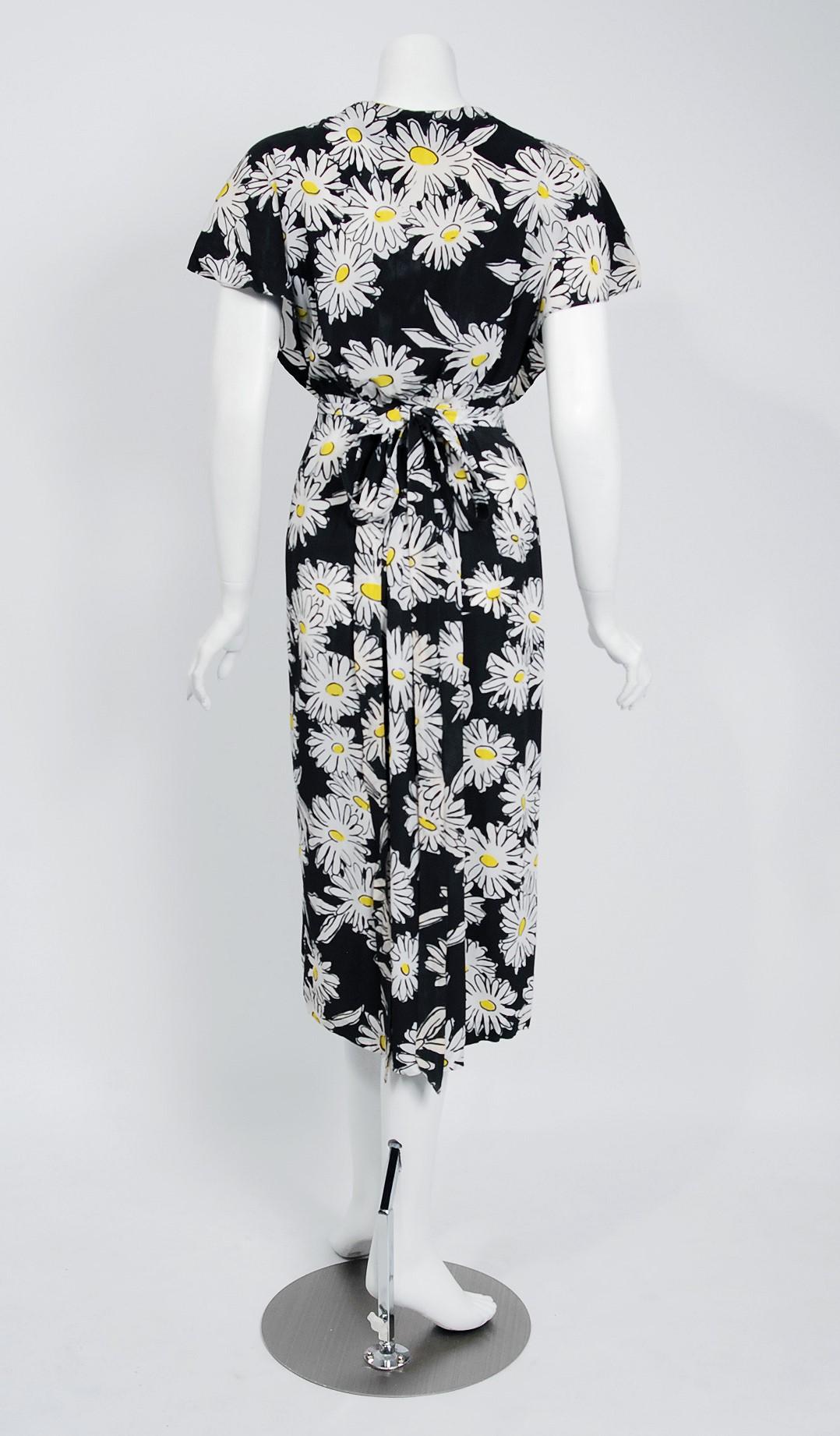 1974 Sheridan Barnett Daisy Print Crepe Wrap Dress Worn By Angelica Huston 1