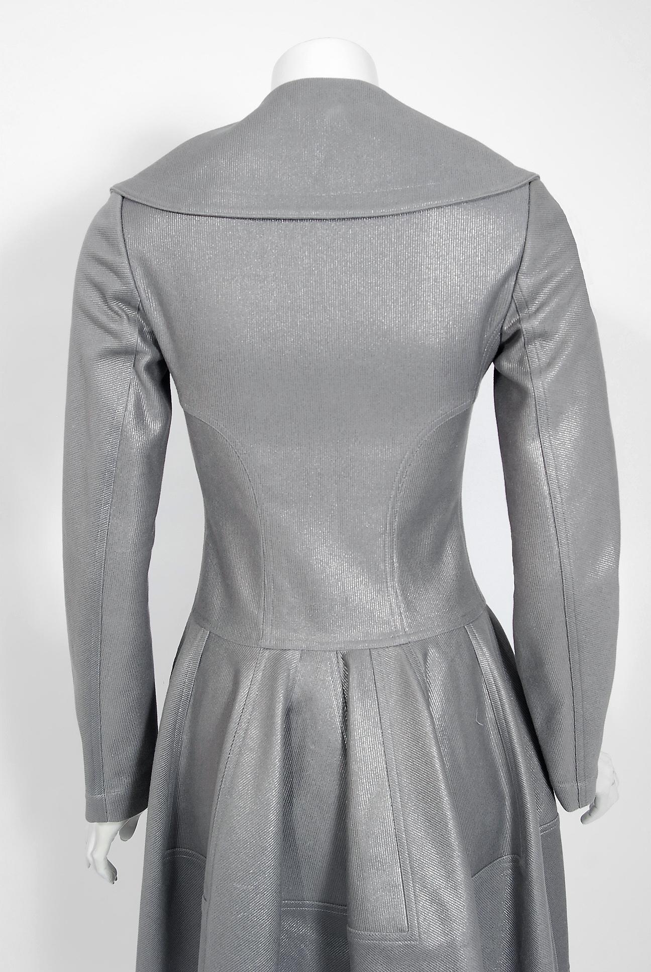 Azzedine Alaia Metallic Silver Cotton Double Breasted Princess Coat Jacket, 2005 1