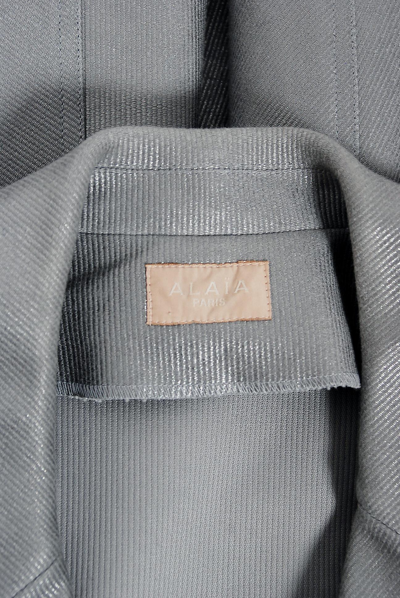 Azzedine Alaia Metallic Silver Cotton Double Breasted Princess Coat Jacket, 2005 2