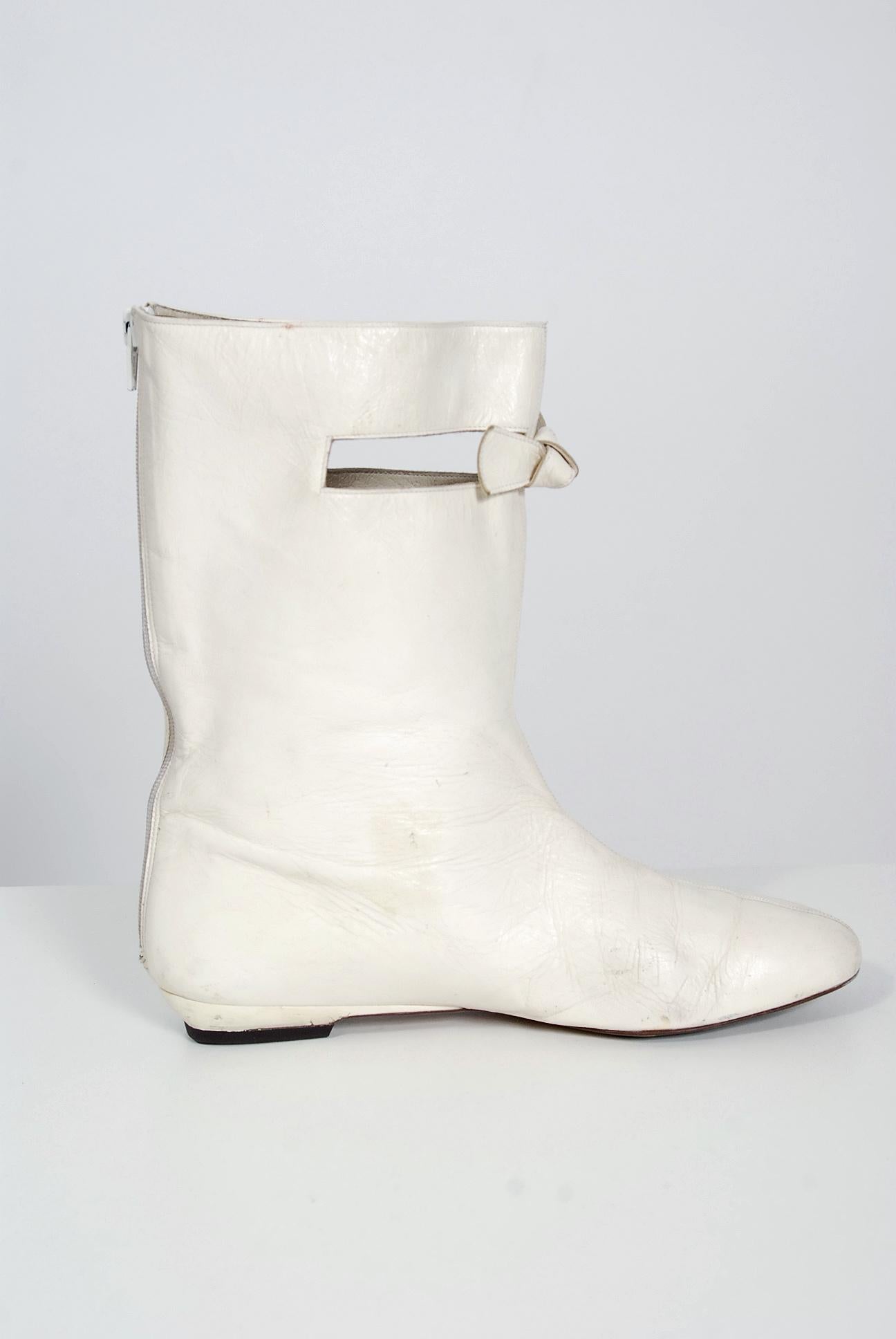 Courreges Couture White Leather Cut Out Mod Space Age Flat Go-Go Boots ...