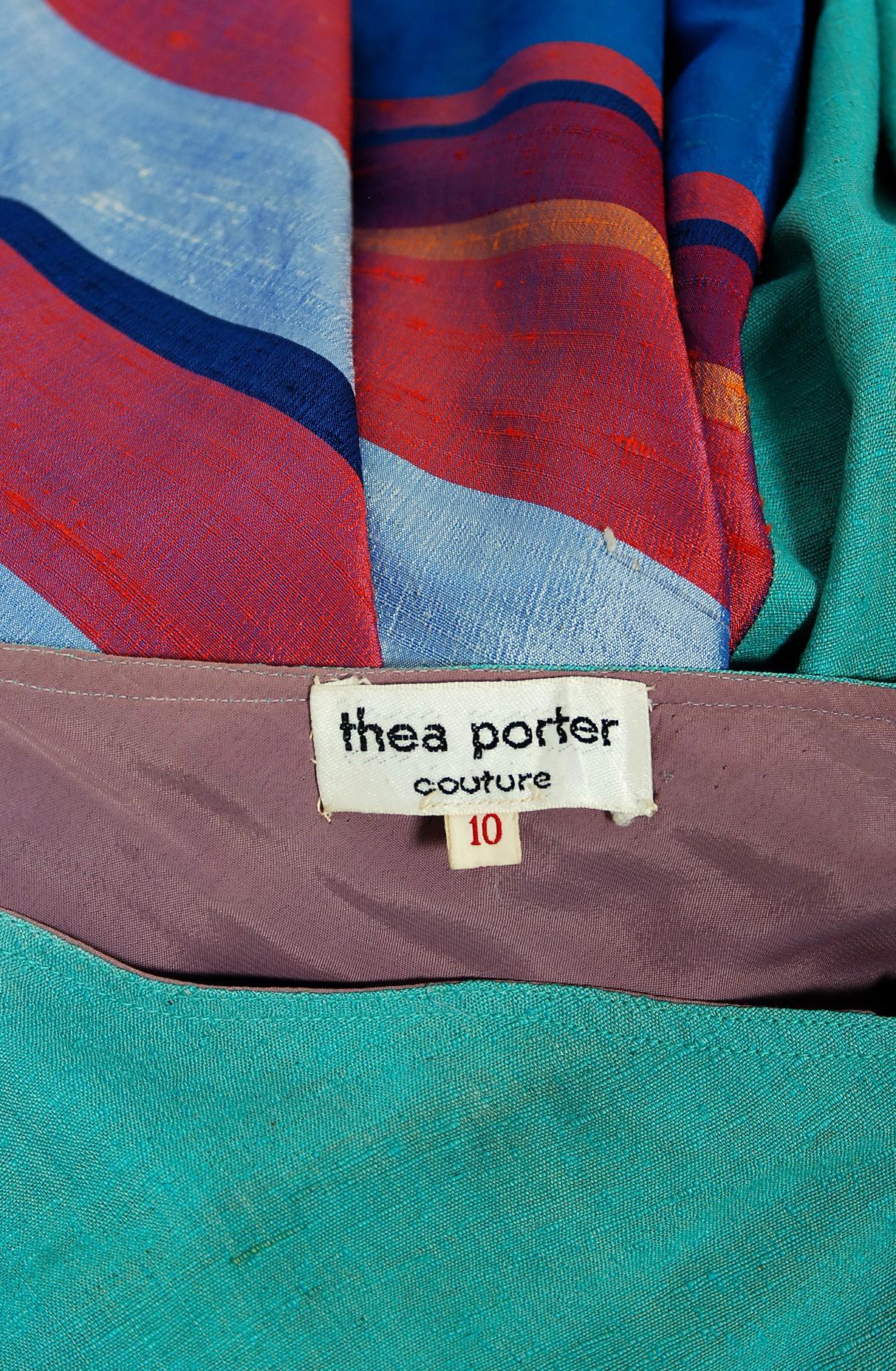 1970 Thea Porter Couture Colorful Patchwork Silk Bohemian Bias-Cut Maxi Skirt 1