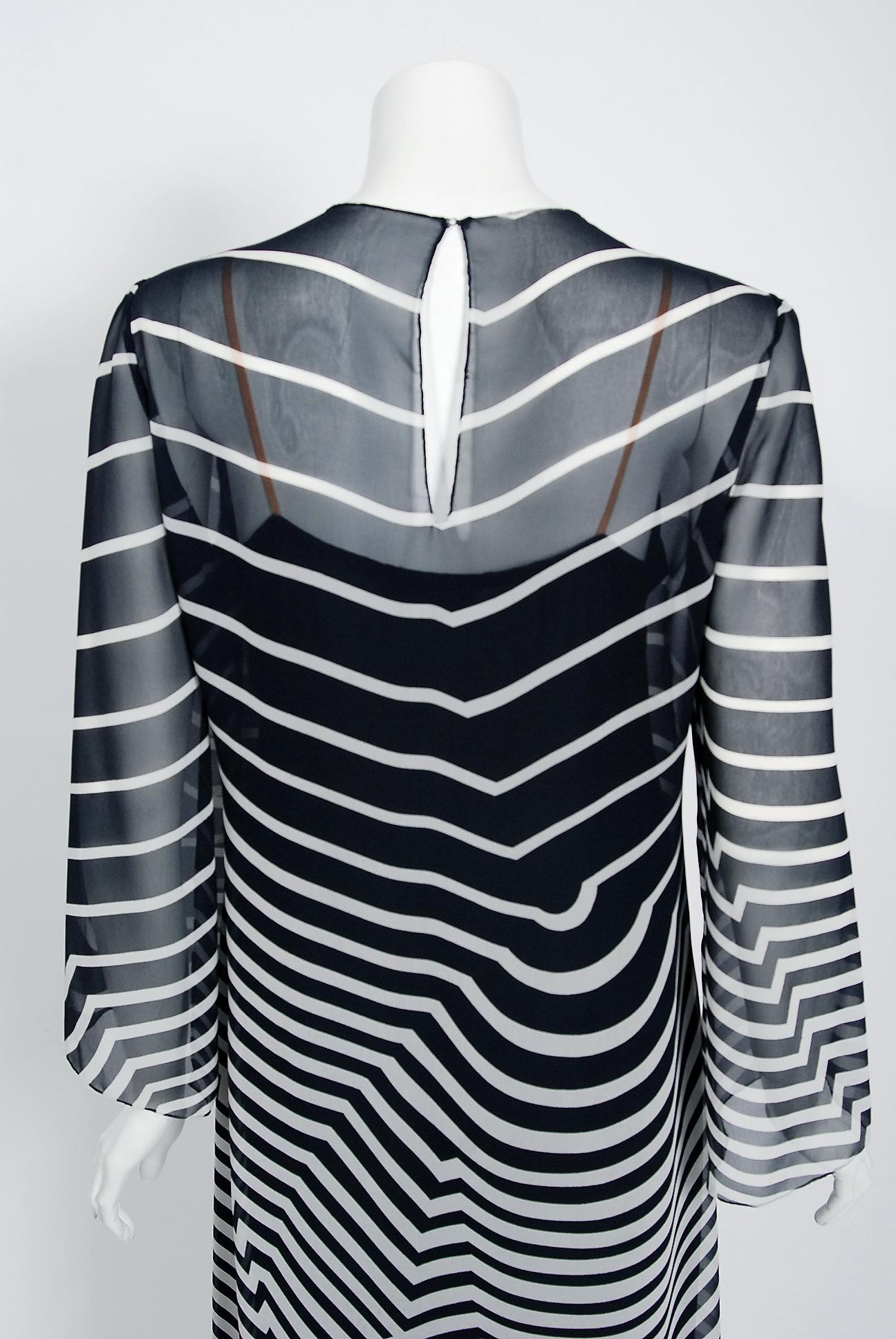 Halston Couture Black and White Graphic Illusion Silk Chiffon Maxi Dress, 1977 3