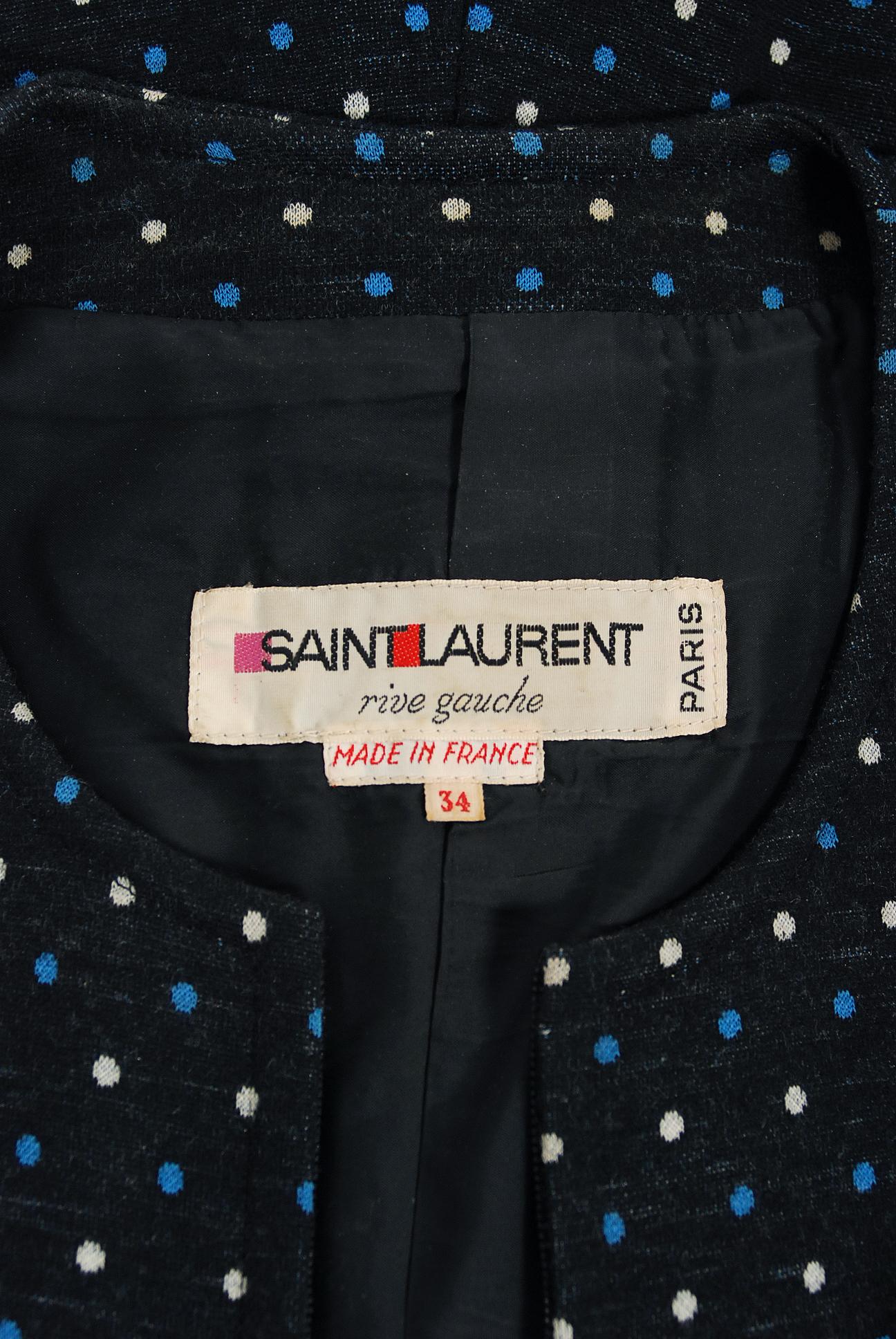 Vintage 1973 Yves Saint Laurent Rive Gauche Dotted Wool Knit Zip-Up Jumpsuit 3