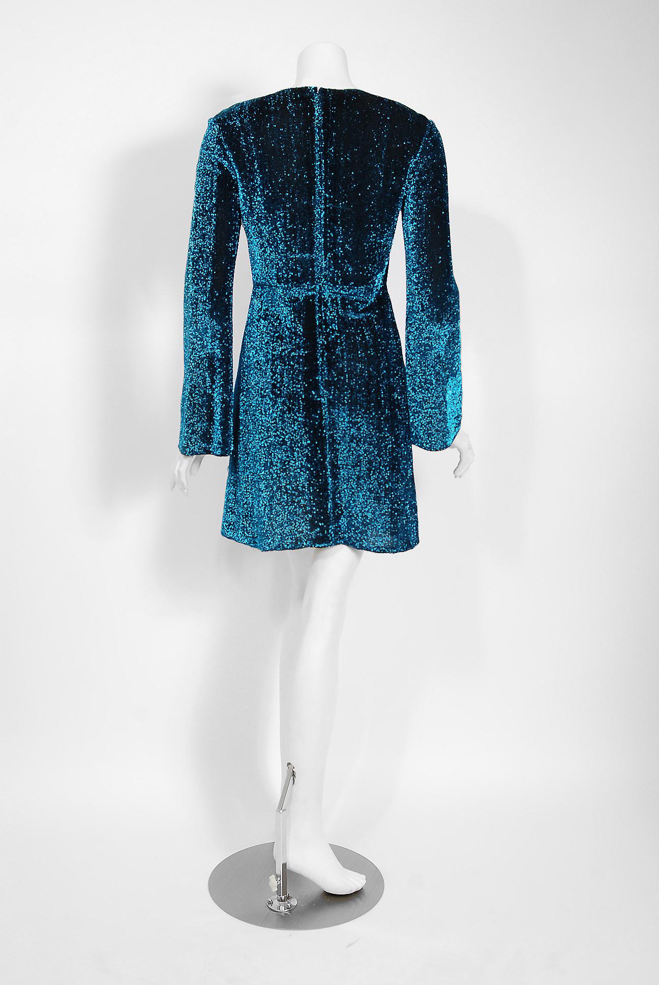 Women's 1960's Michael Mott for Paraphernalia Metallic Blue Lurex Keyhole Mod Mini Dress