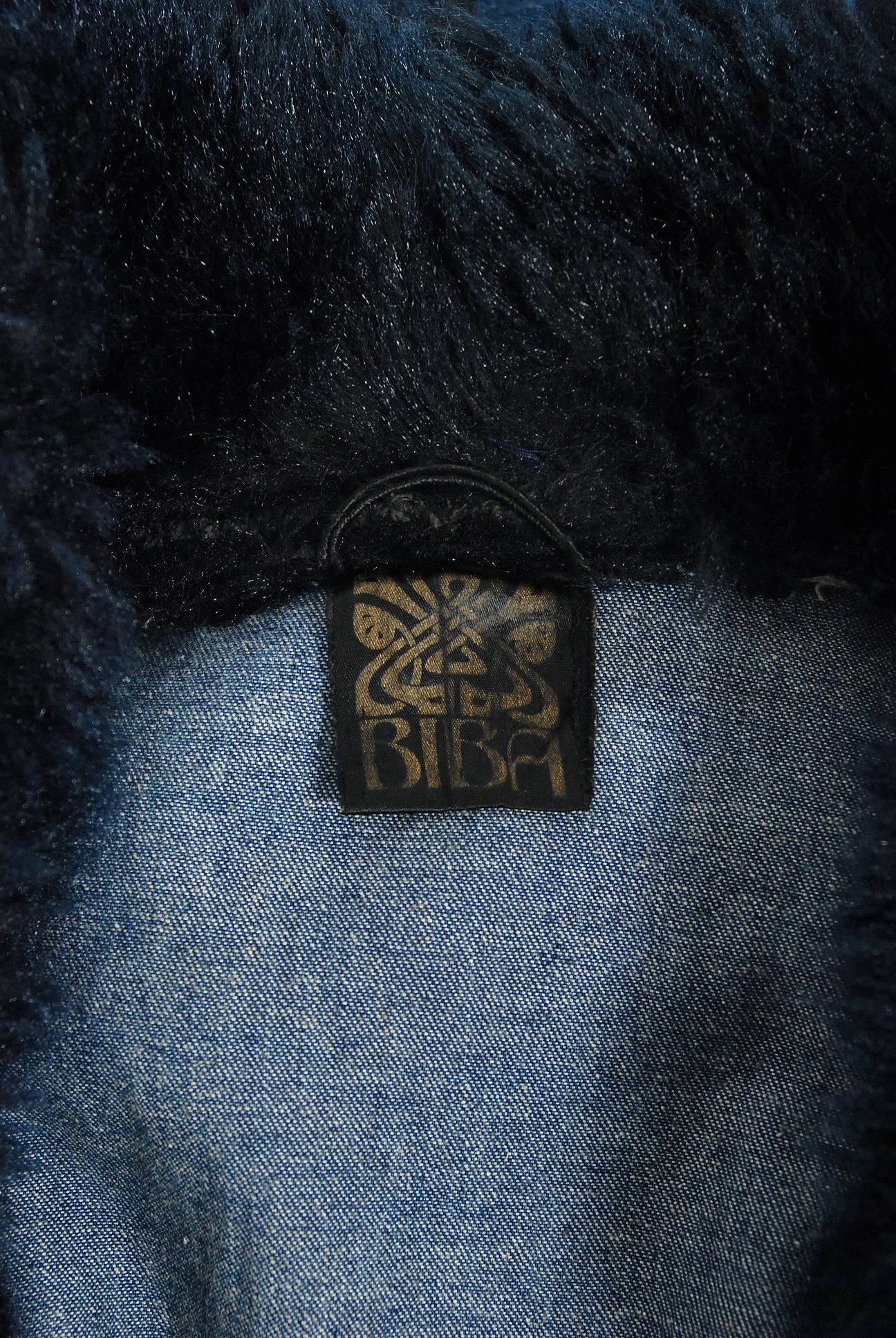 1975 Biba London Blue Denim and Faux-Fur Wide Cuff Sculpted Puff Shoulder Jacket 4