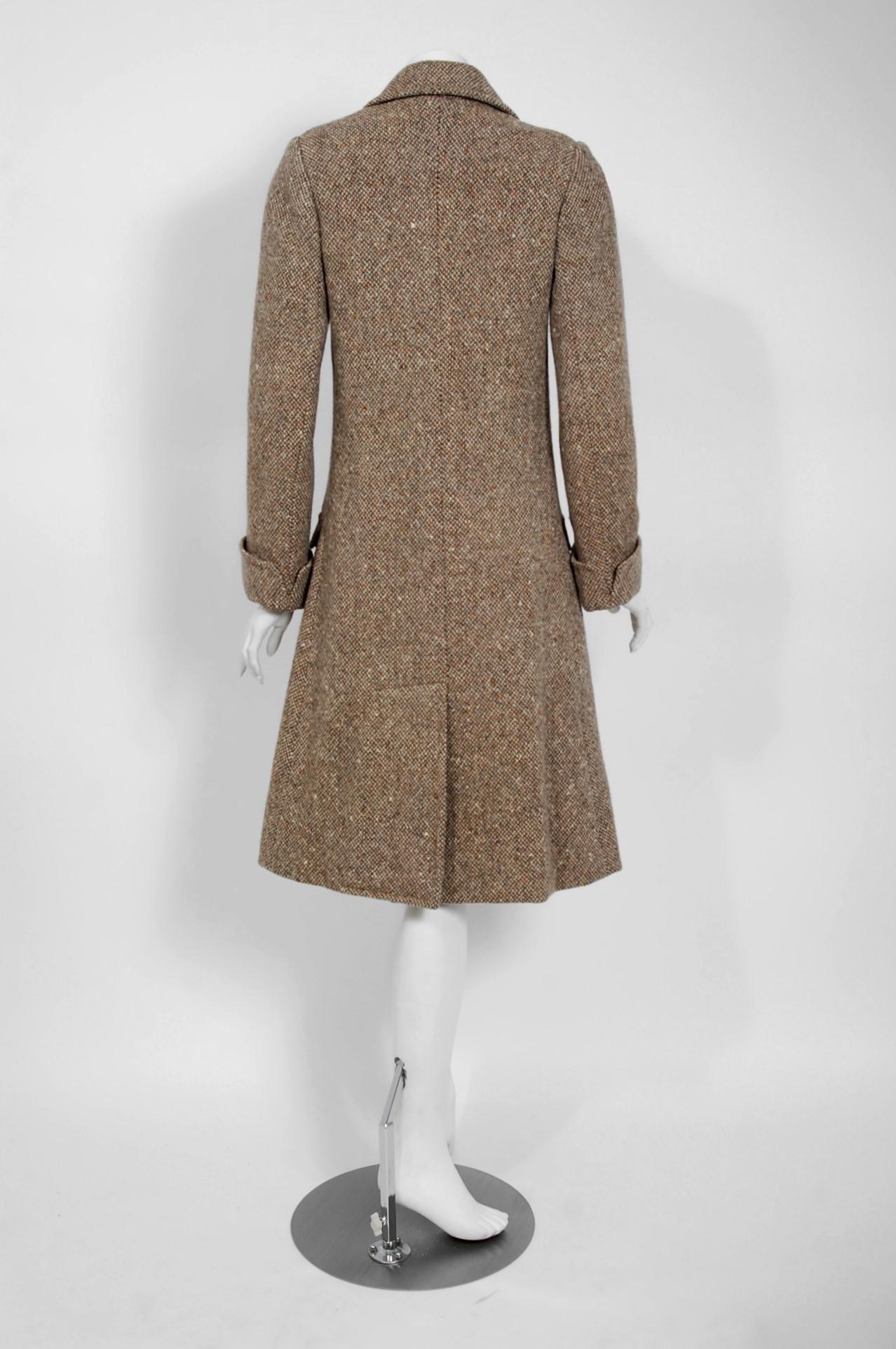 1973 Yves Saint Laurent Rive Gauche Autumn Brown Tweed Wide-Pocket Tailored Coat 3