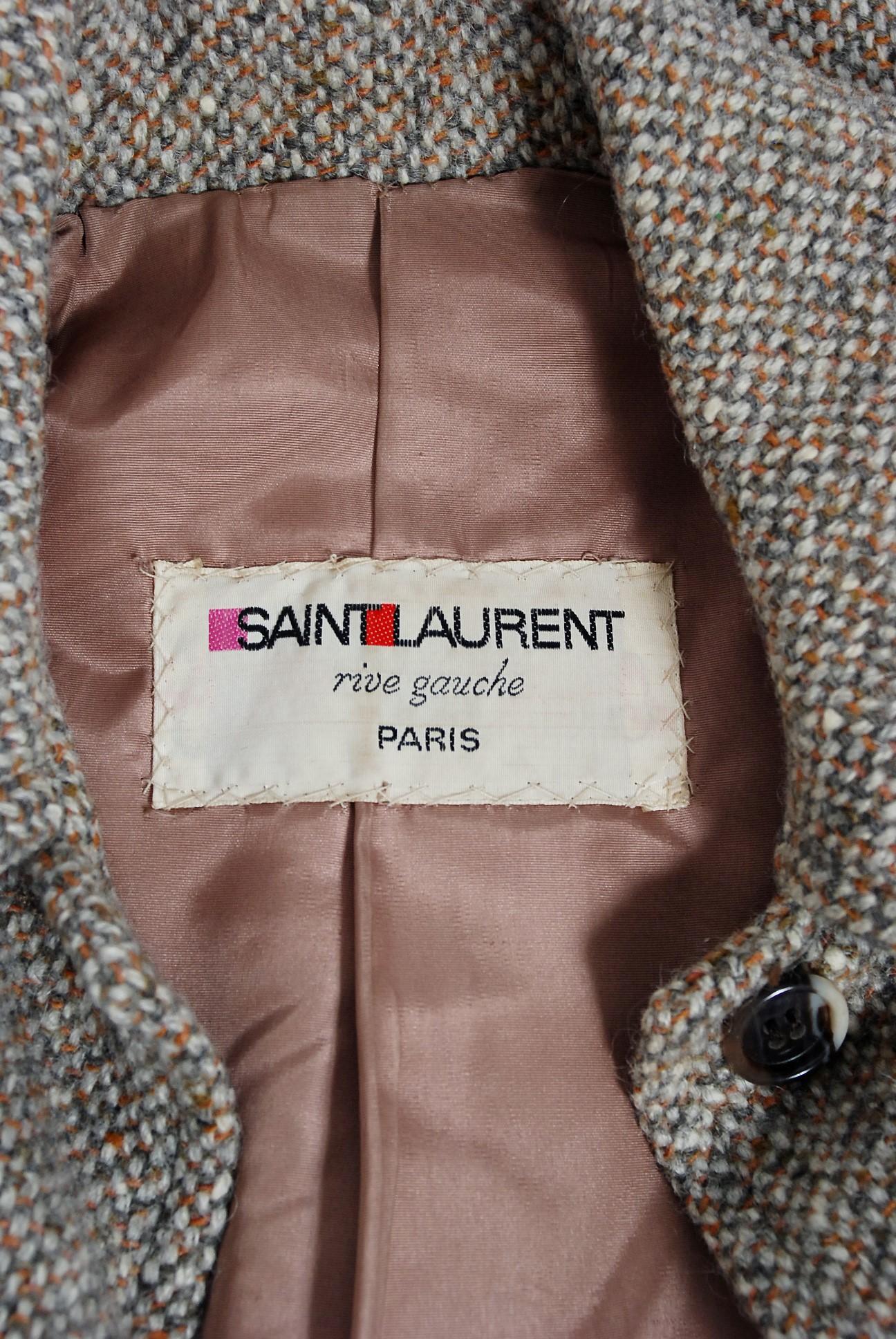 1973 Yves Saint Laurent Rive Gauche Autumn Brown Tweed Wide-Pocket Tailored Coat 4