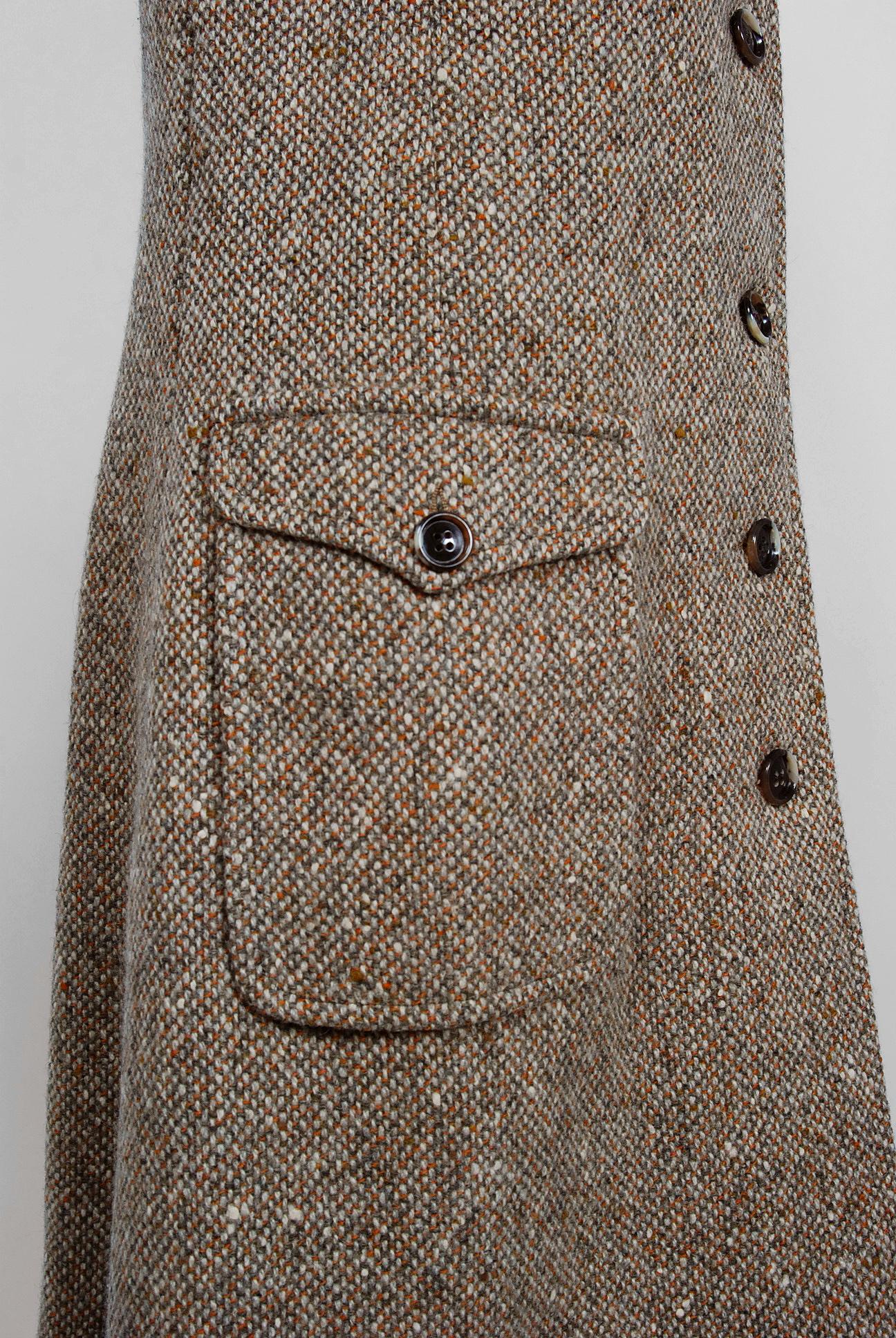 1973 Yves Saint Laurent Rive Gauche Autumn Brown Tweed Wide-Pocket Tailored Coat 1