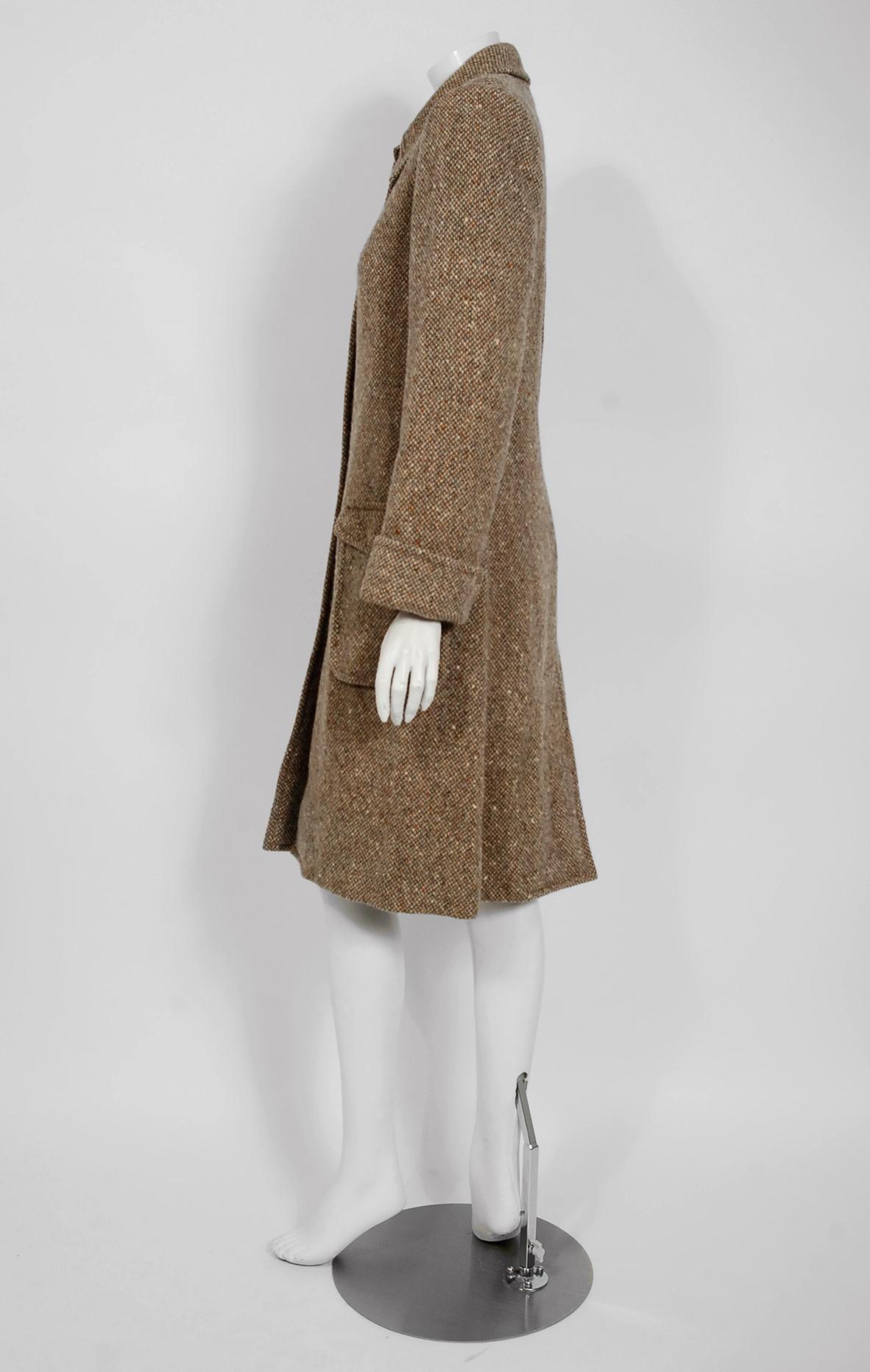 1973 Yves Saint Laurent Rive Gauche Autumn Brown Tweed Wide-Pocket Tailored Coat 2
