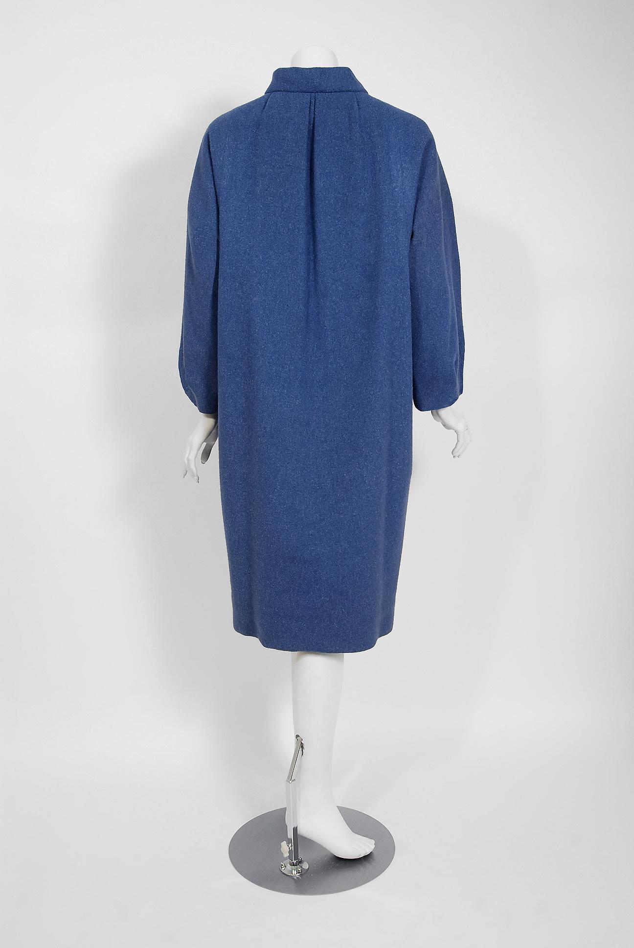 Women's Vintage 1958 Yves Saint Laurent for Christian Dior Couture Documented Blue Coat