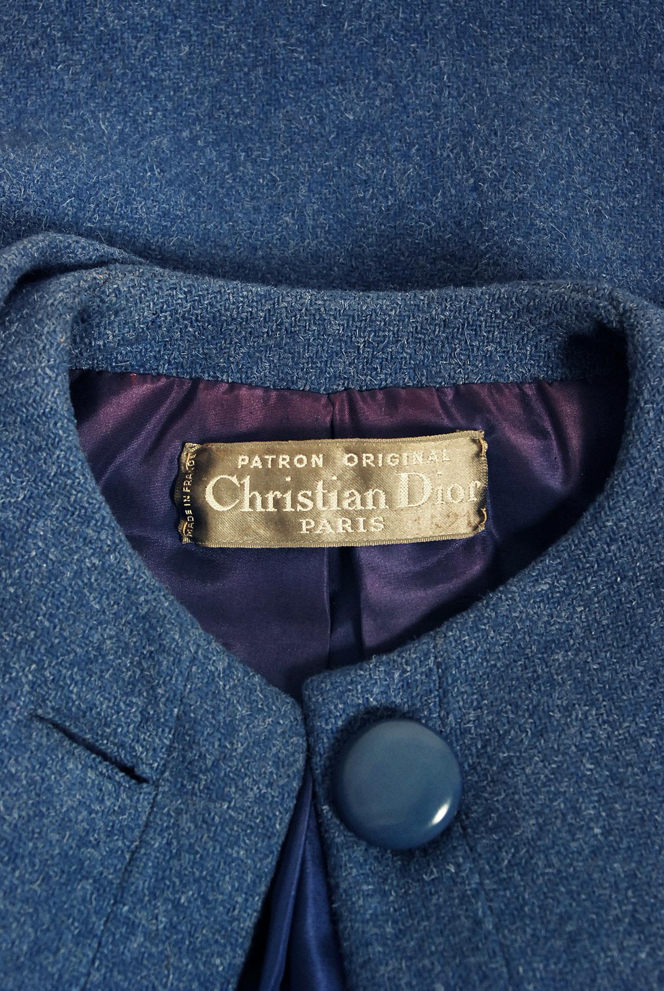 Vintage 1958 Yves Saint Laurent for Christian Dior Couture Documented Blue Coat 1