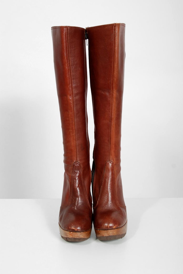 knee high boots with wooden heel