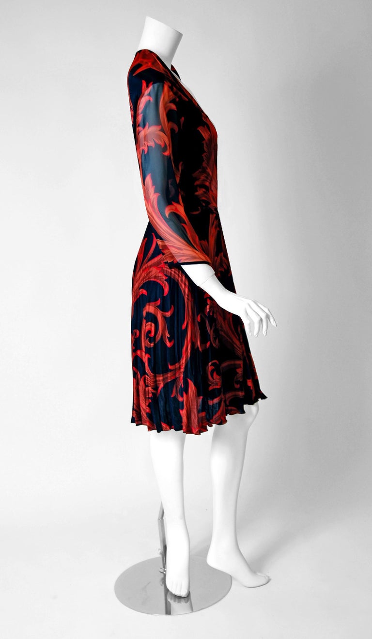 Vintage 1994 Gianni Versace Couture Red Baroque-Print Silk Pleated Dress w/Tags at 1stDibs 