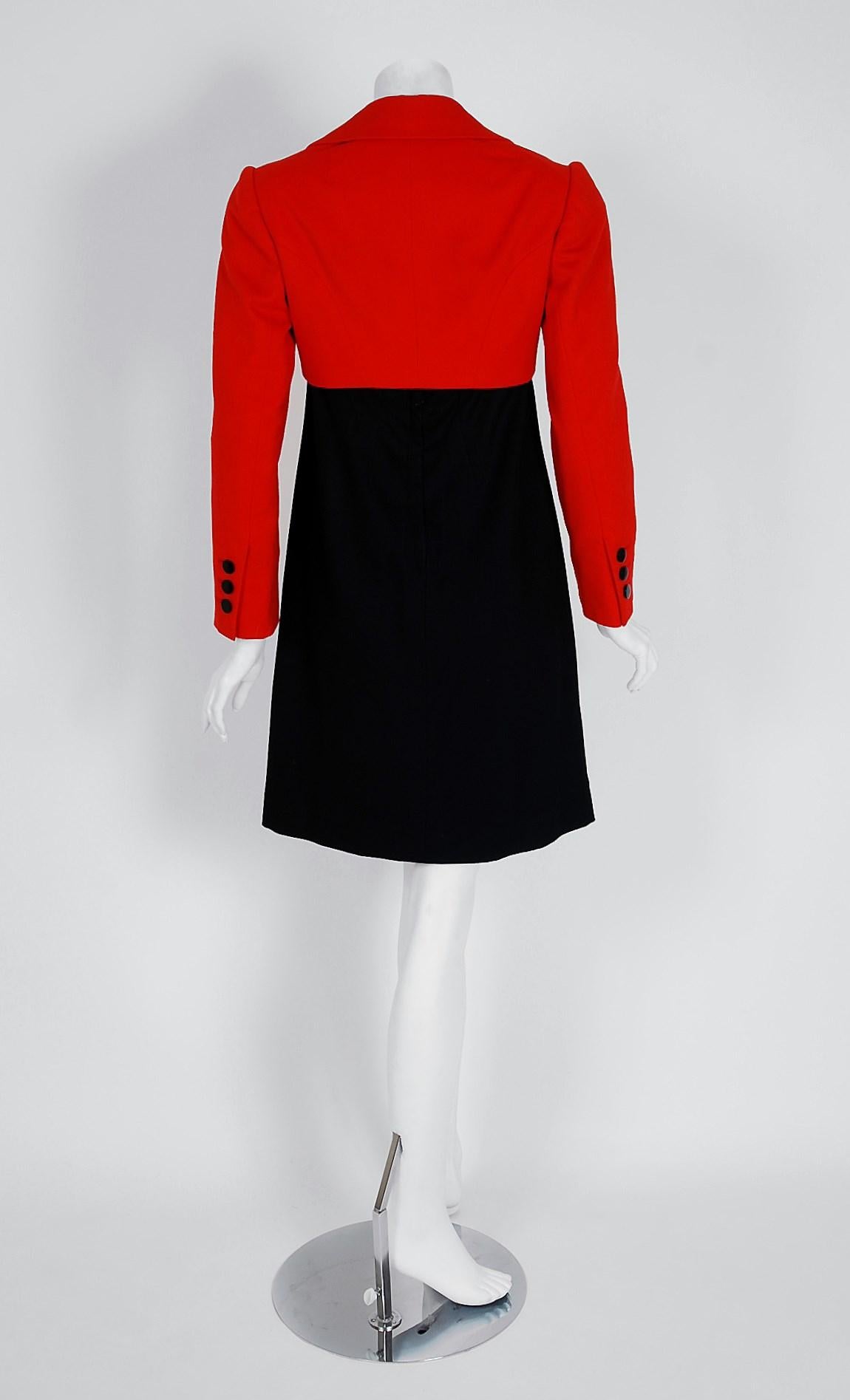 1957 Traina-Norell Red Black Wool Cropped Double-Breasted Jacket & Dress Suit 3