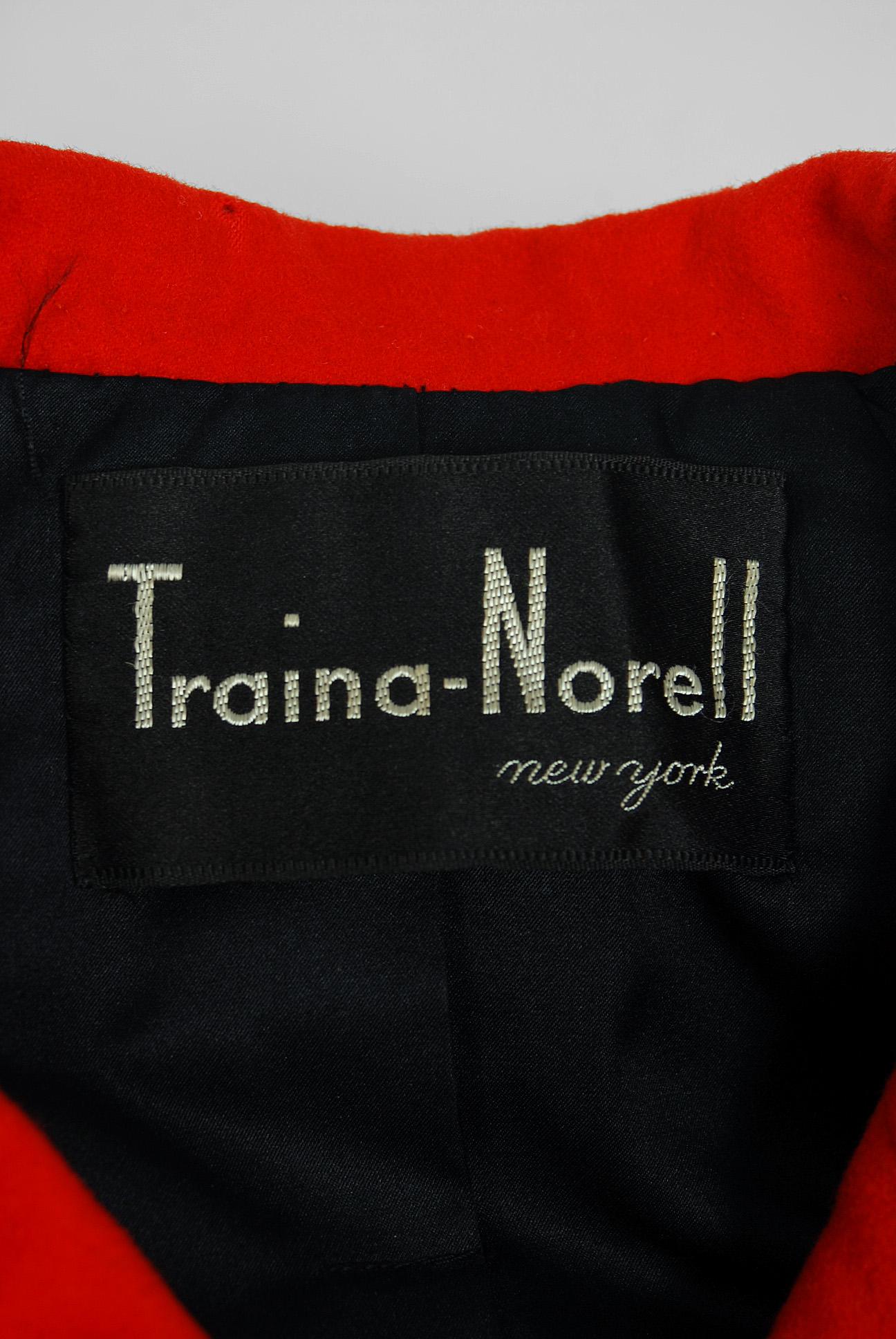 1957 Traina-Norell Red Black Wool Cropped Double-Breasted Jacket & Dress Suit 4