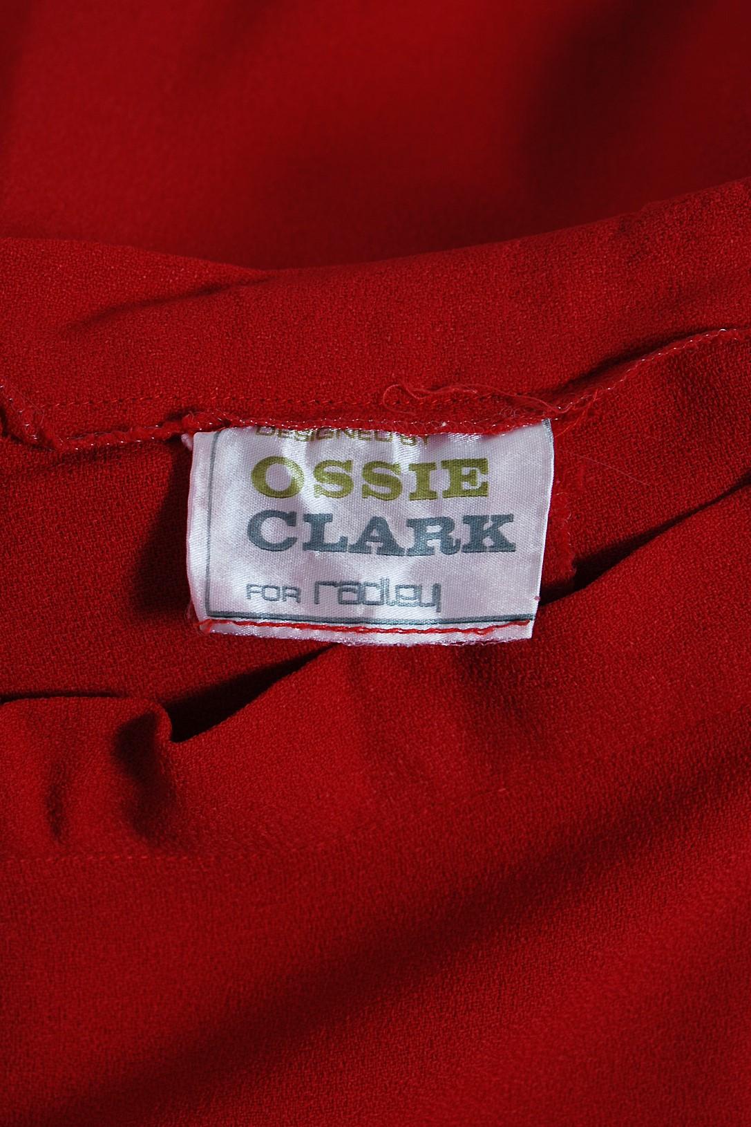 Vintage 1975 Ossie Clark Red Moss-Crepe & Satin Deco Peplum Jacket w/ Maxi Skirt 2