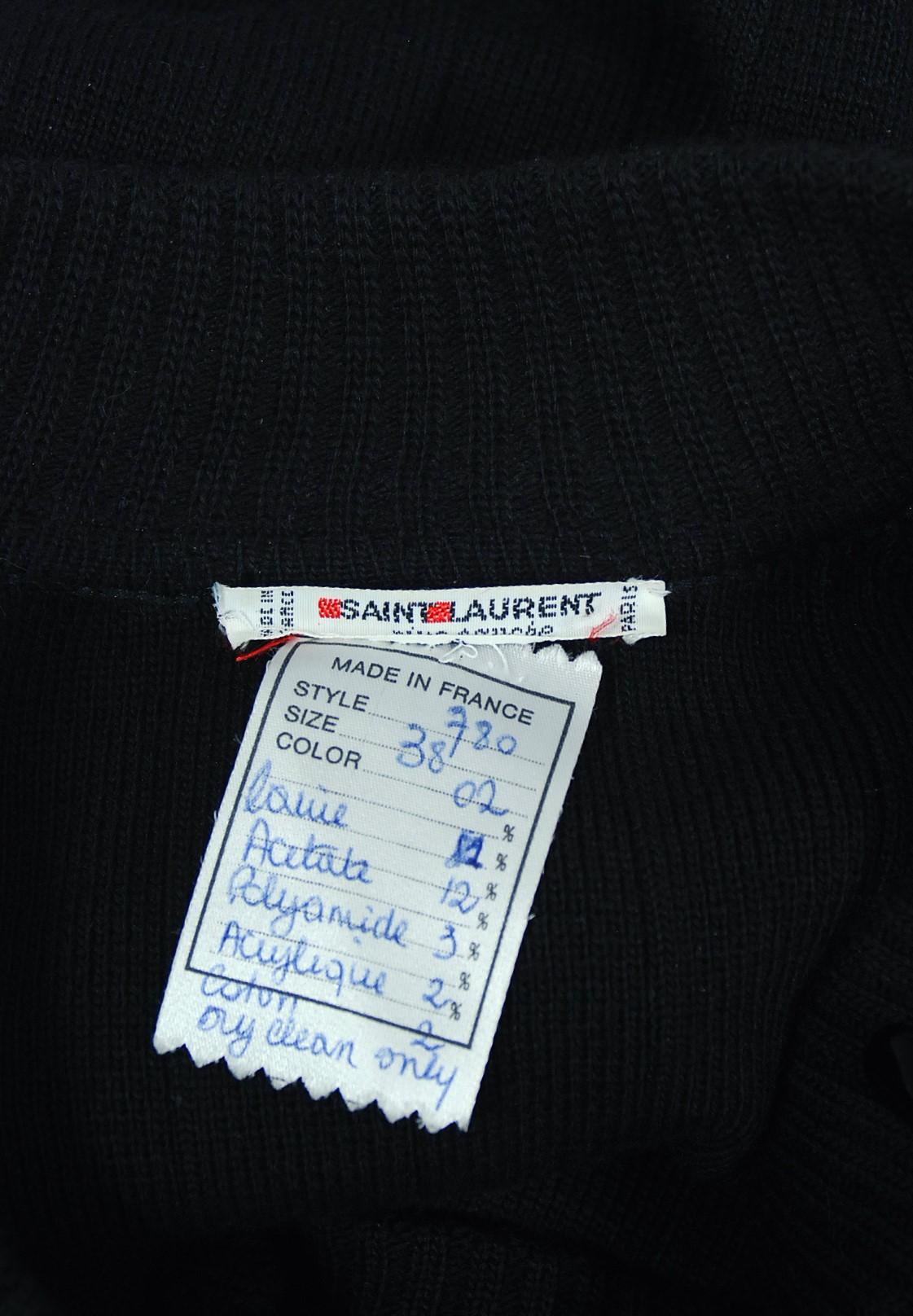 Vintage 1974 Yves Saint Laurent Sequin Black Wool Jumper Le Smoking Trousers Suit For Sale 4