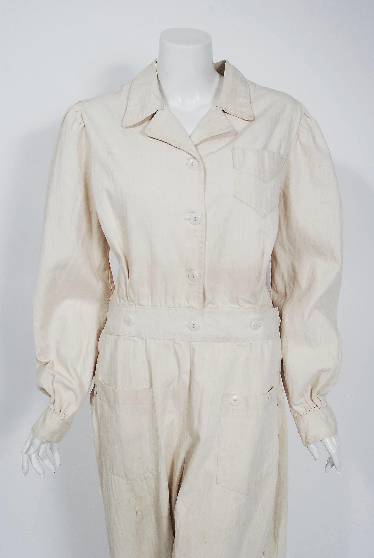 1940's Frontliner Cotton Twill 'Rosie The Riviter' Workwear Uniform Jumpsuit (Beige)