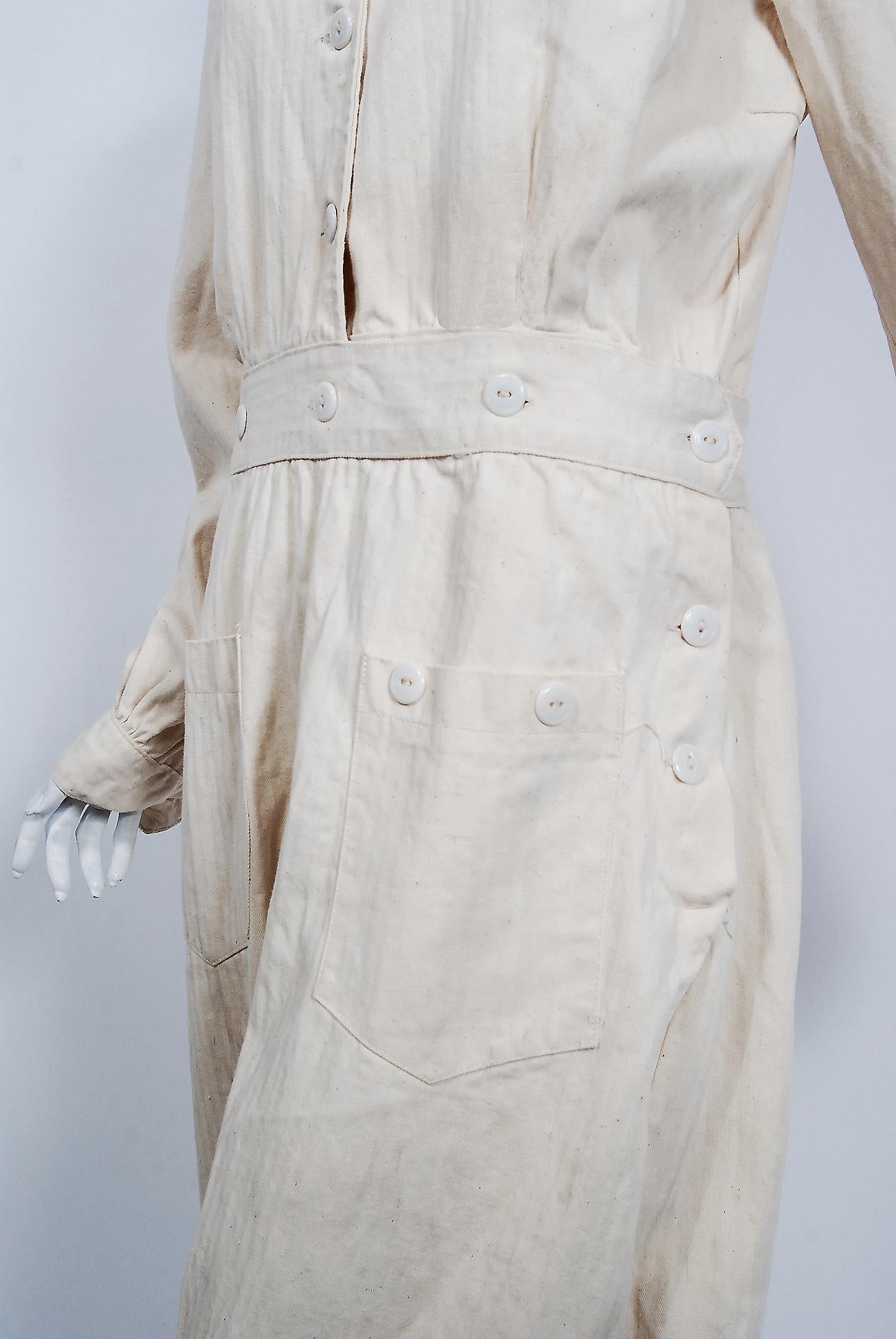 1940's Frontliner Cotton Twill 'Rosie The Riviter' Workwear Uniform Jumpsuit In Good Condition In Beverly Hills, CA