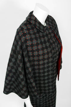 1940's Irene Lentz Couture Plaid Cut-Out Wool Winged Capelet Jacket & Skirt Suit