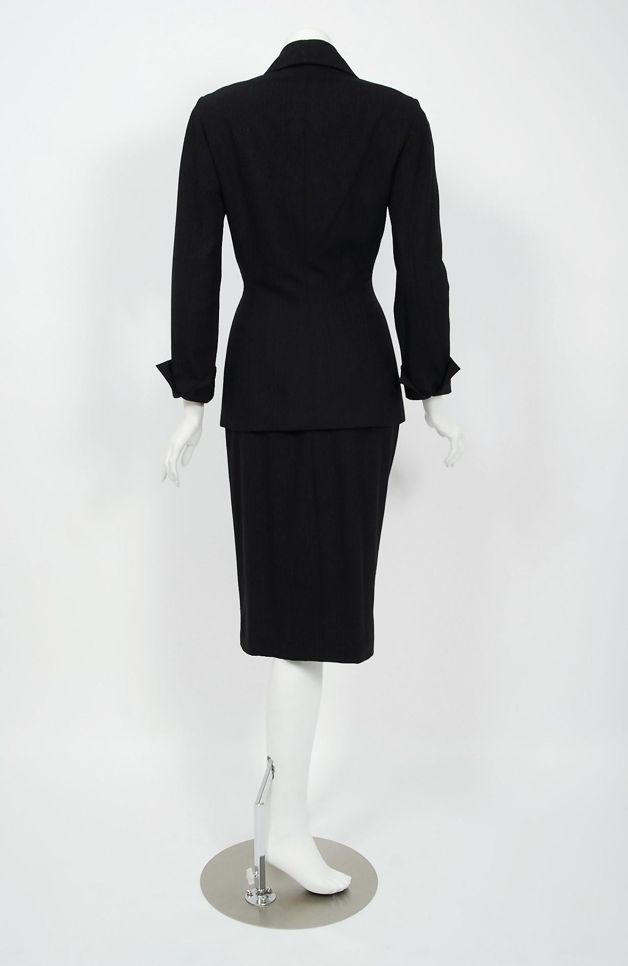 1940er Irene Lentz Couture Grauer doppelreihiger Gabardine-Anzug mit Nadelstreifen und Jacke 3