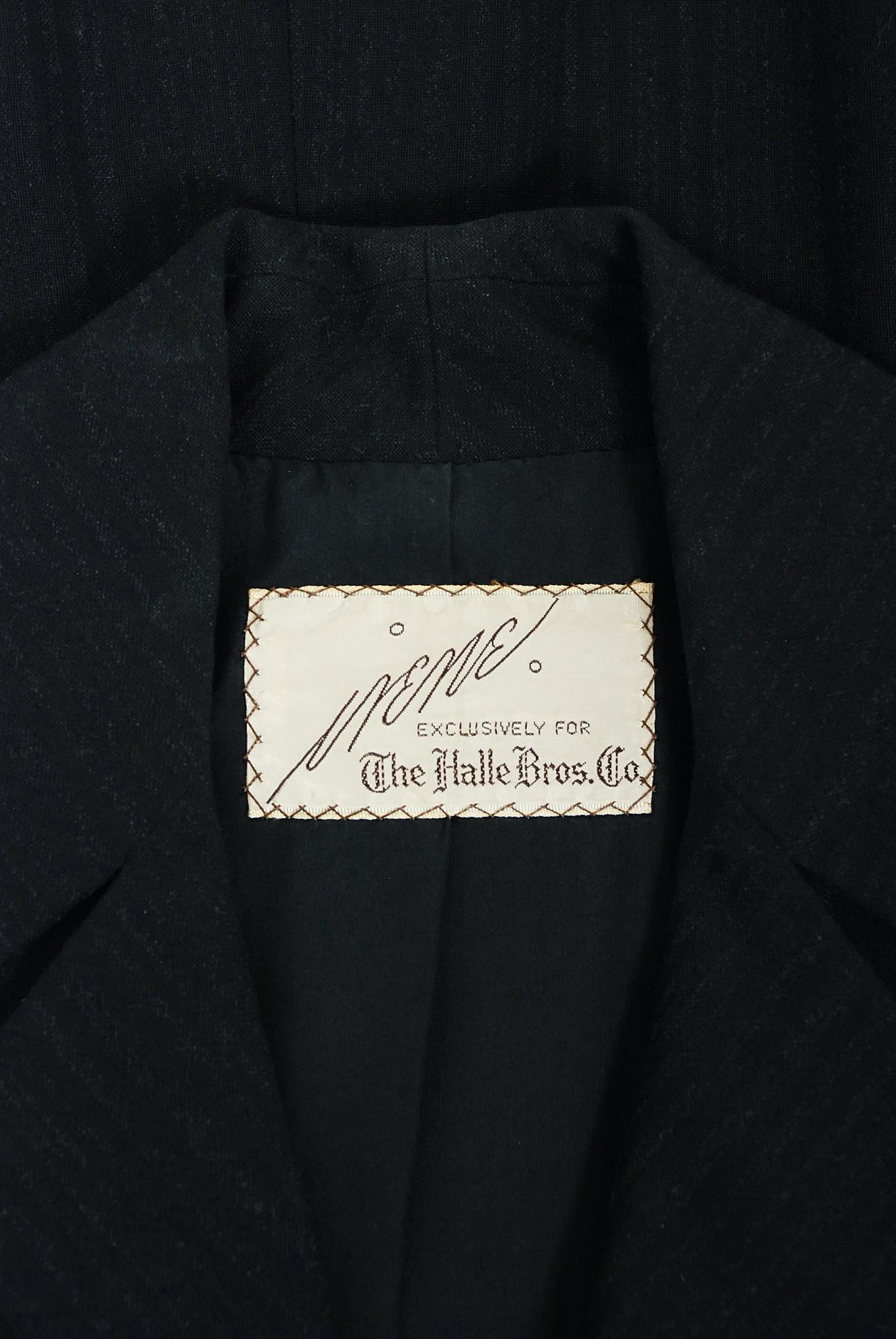 1940er Irene Lentz Couture Grauer doppelreihiger Gabardine-Anzug mit Nadelstreifen und Jacke 4