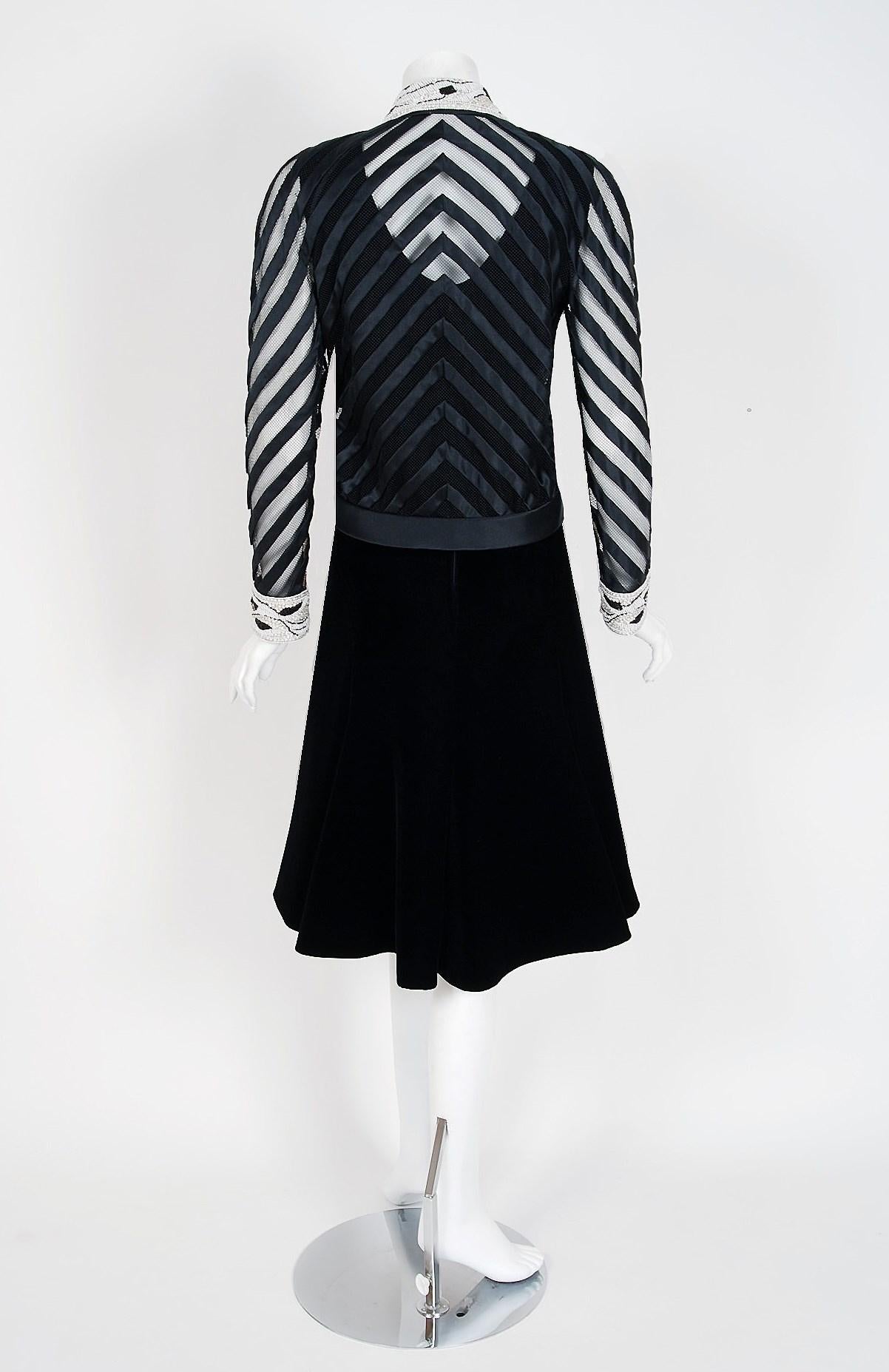 Vintage 1992 Valentino Couture Sheer-Illusion Beaded Silk Velvet Dress & Jacket In Good Condition In Beverly Hills, CA