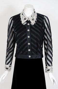 Vintage 1992 Valentino Couture Sheer-Illusion Beaded Silk Velvet Dress & Jacket