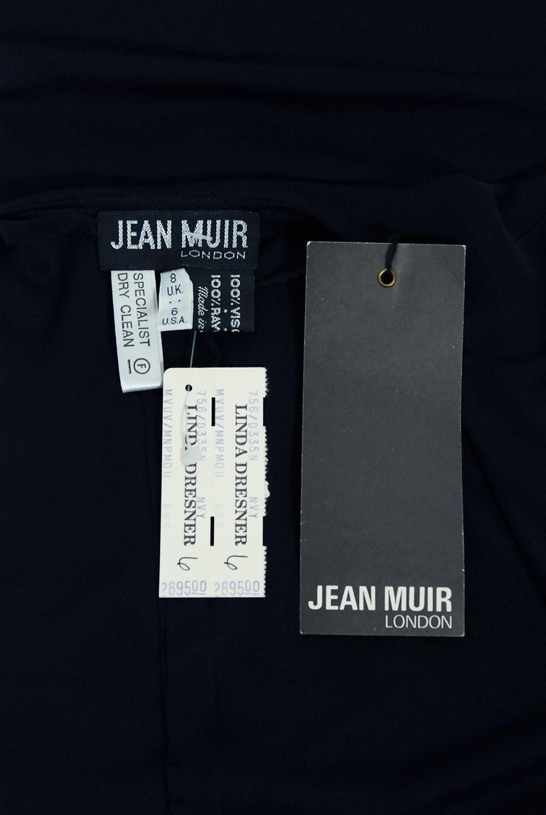 1970s Jean Muir Printed Jersey Dress w Incredible Art Deco Buttons