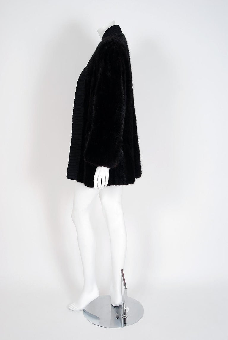 1968 Pierre Cardin Genuine Black Mink-Fur and Wool Knit Cardigan ...