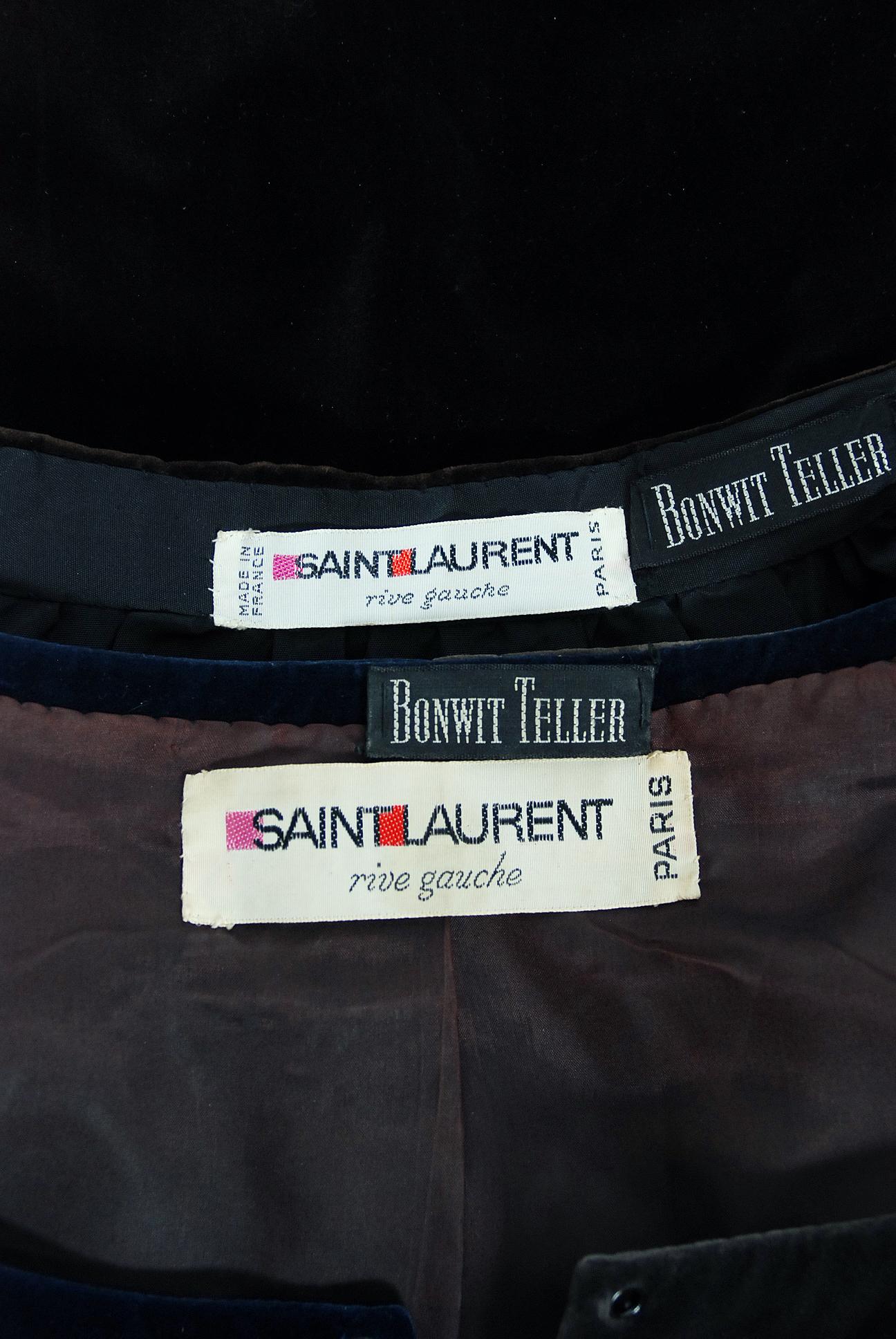 1970 Yves Saint Laurent Corset Lace-Up Mutton Sleeve Velvet Blouse & Maxi Skirt 1