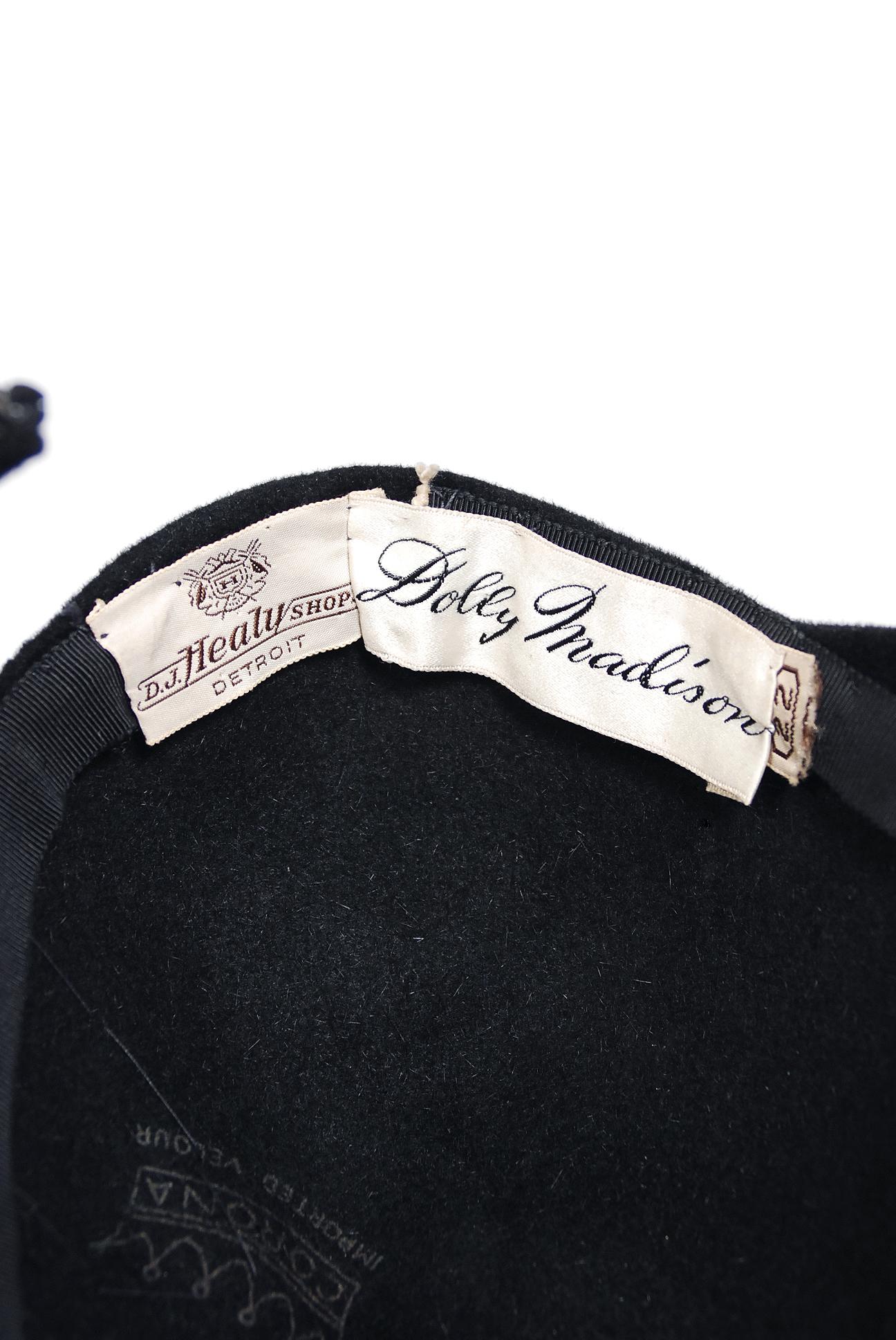 1950's Dolly Madison Black Velour Sequin Corded Novelty Spider Asymmetric Hat 2
