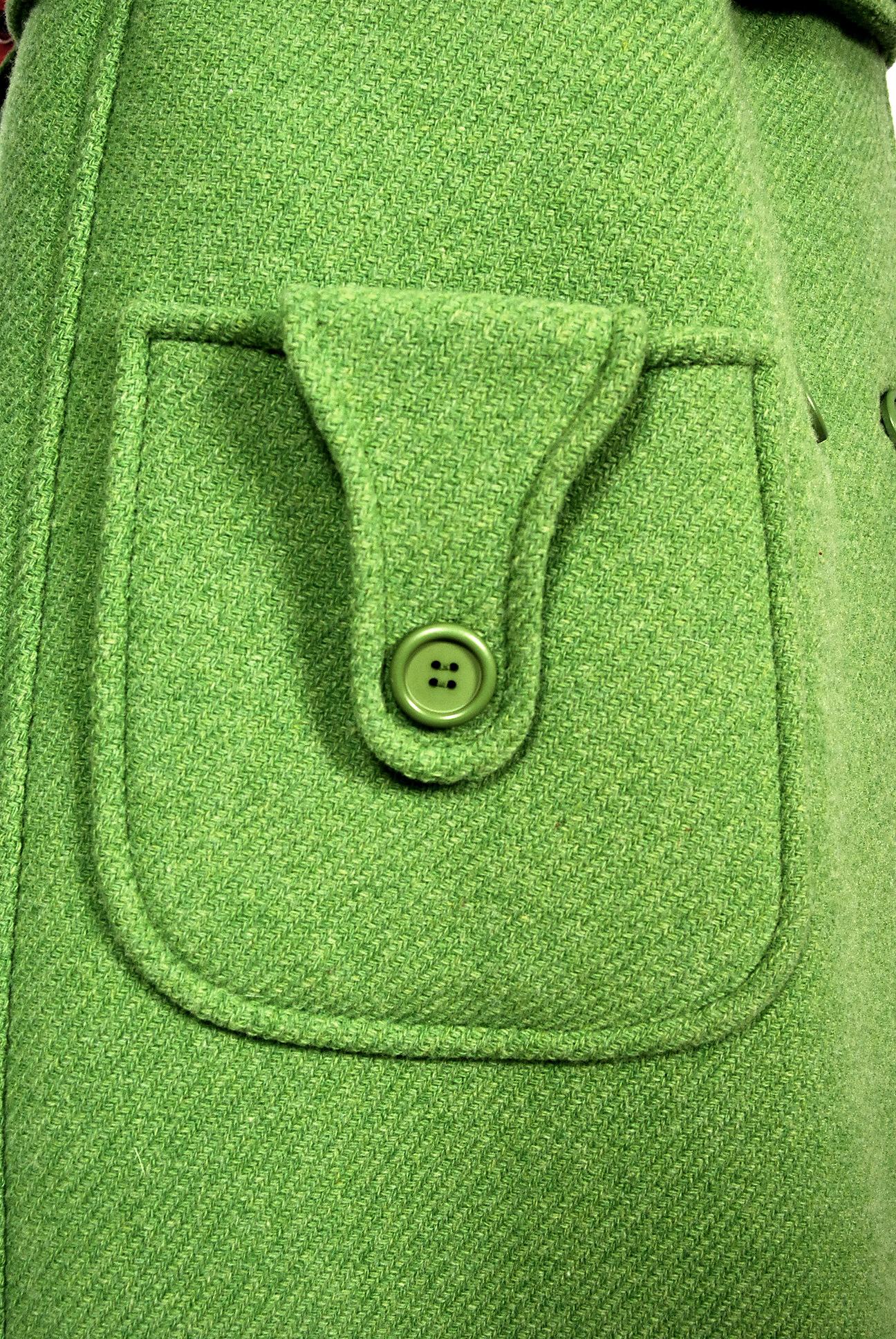 Vintage 1969 Courreges Couture Green Wool Double-Breasted Mod Belted Coat In Good Condition In Beverly Hills, CA