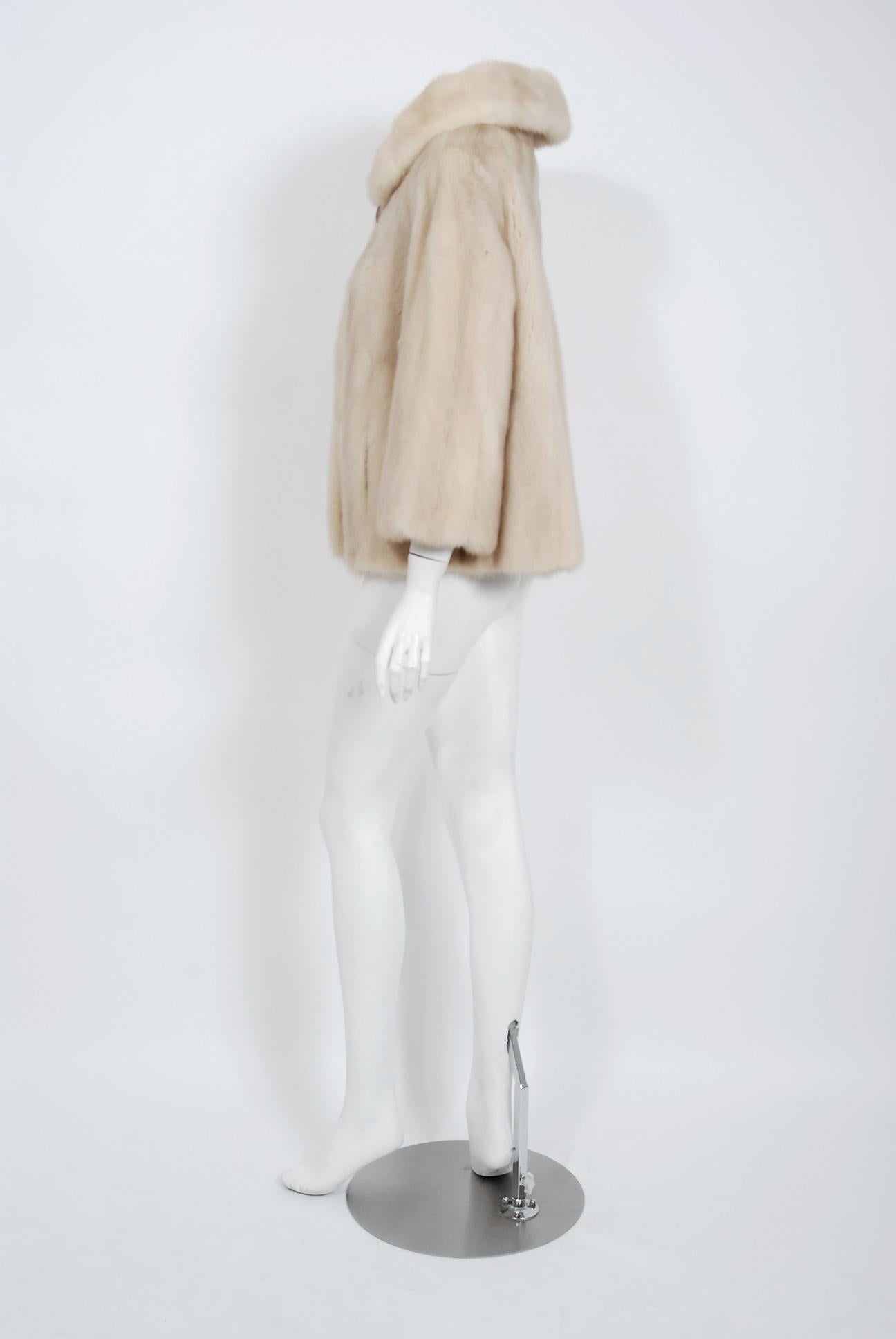 Beige 1960's Adrian Thal Couture Creme Mink-Fur Portrait Collar Cropped Bolero Jacket