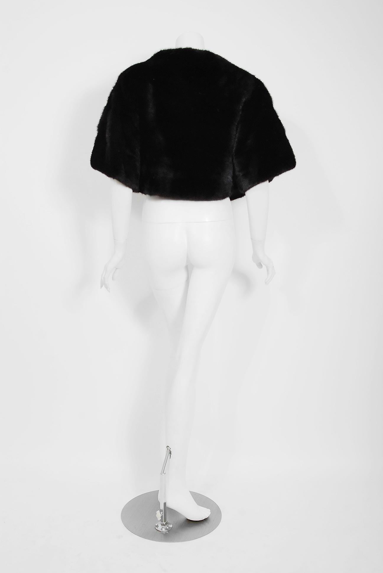 Vintage 1960's Revillon Paris Couture Black Diamond Mink Fur Bolero Jacket 2