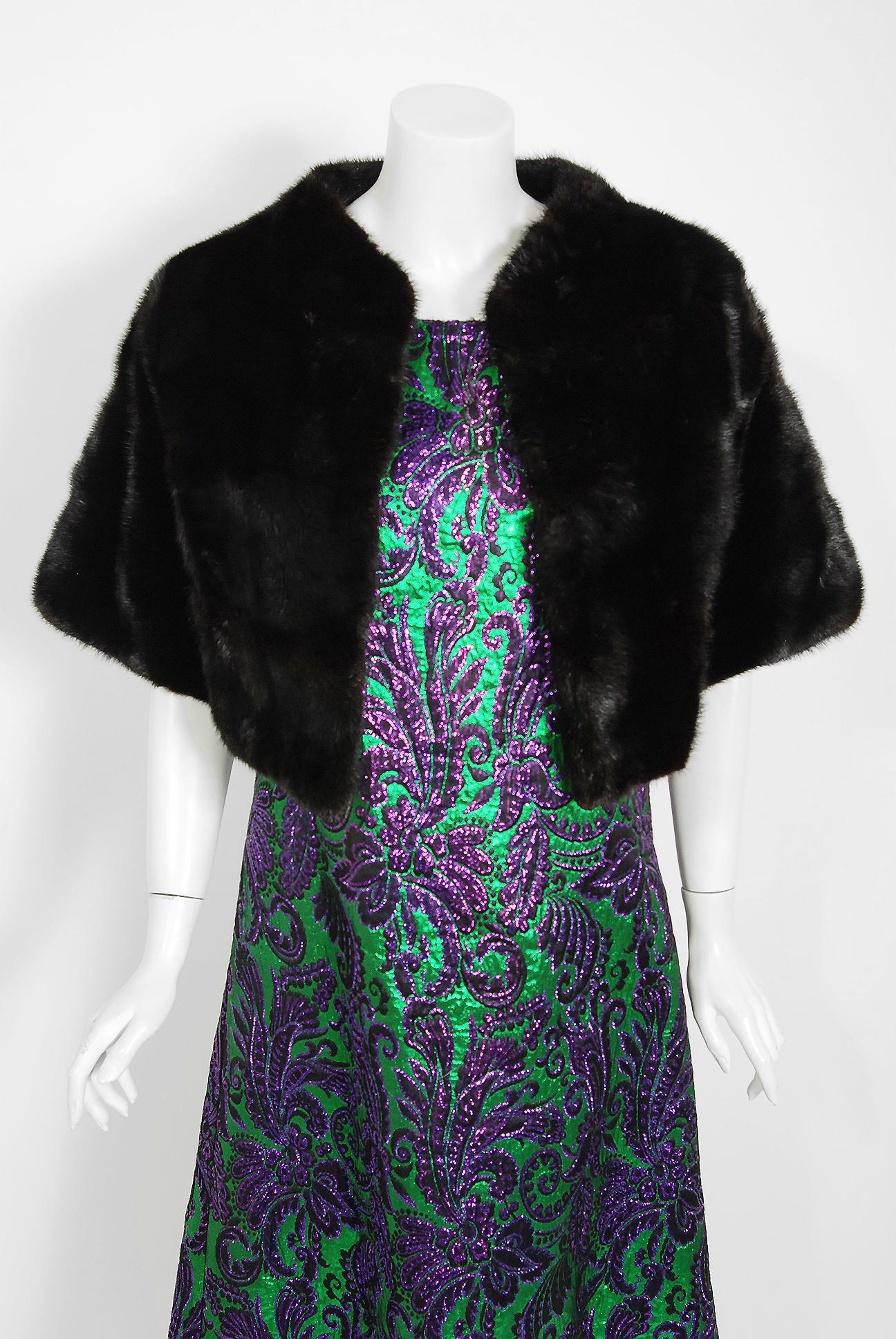 Noir Vintage 1960's Revillon Paris Couture Black Diamond Mink Fur Bolero Jacket
