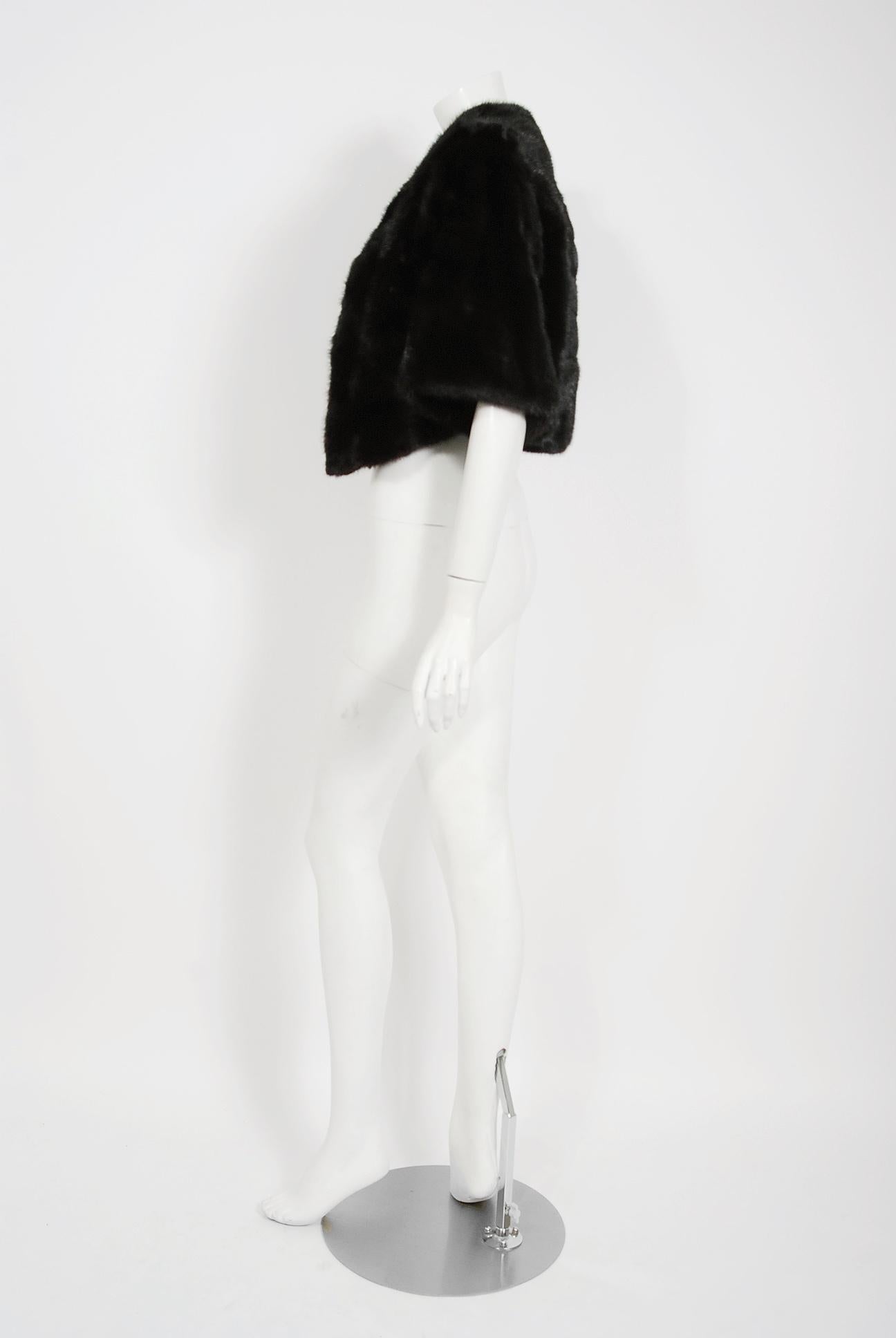 Vintage 1960's Revillon Paris Couture Black Diamond Mink Fur Bolero Jacket 1