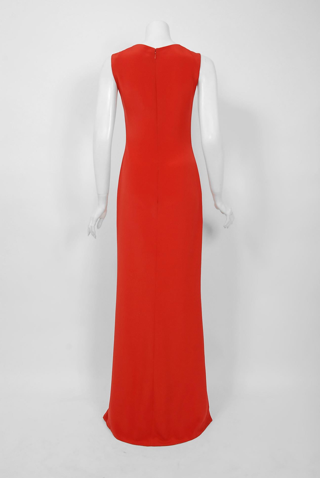 Vintage 1990 Bill Blass Poppy Red Silk Asymmetric Bias-Cut High Slit Gown w/Tags 2
