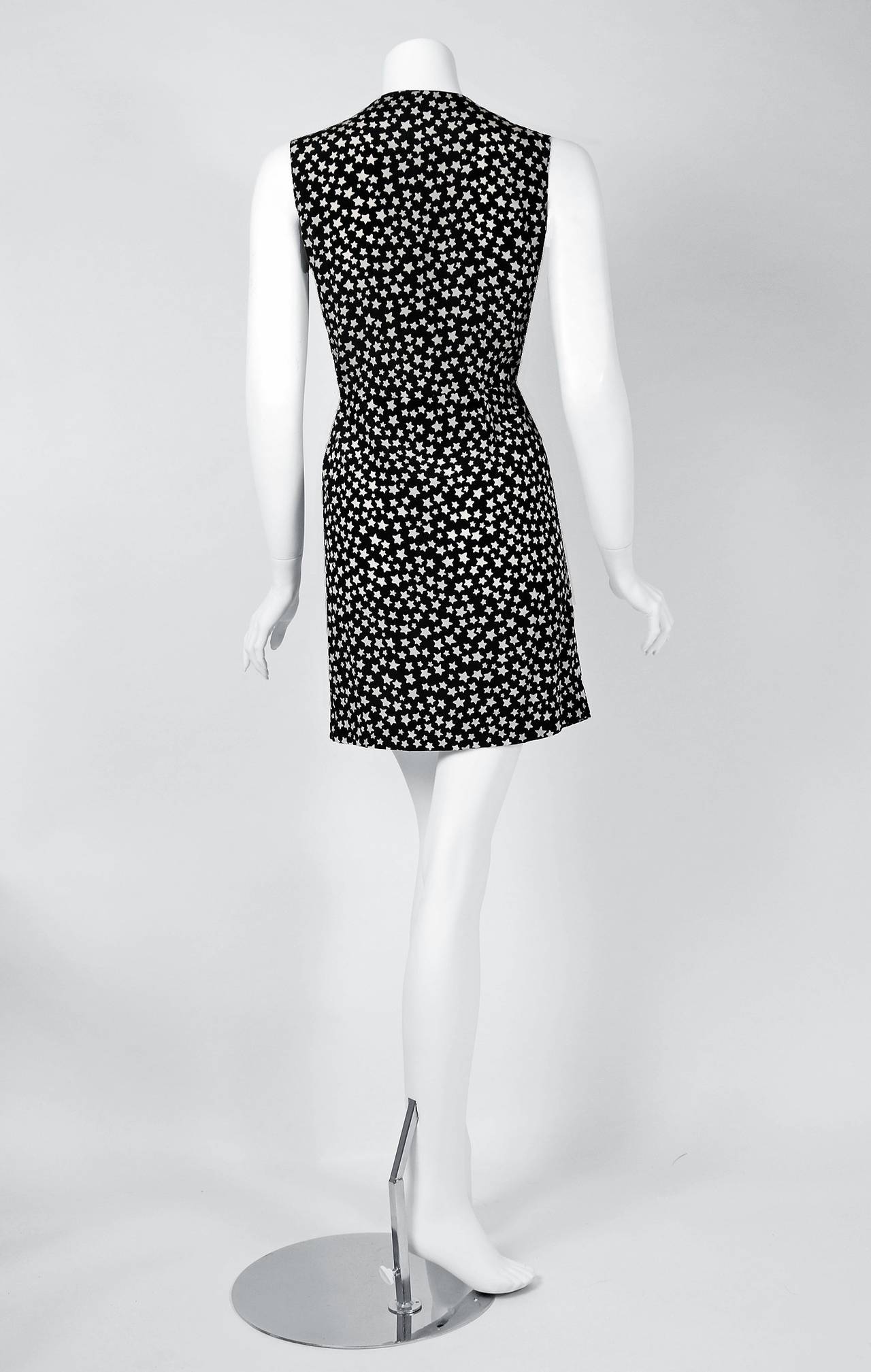 Women's 1980's Yves Saint Laurent Star-Print Novelty Silk Ruffle Sleeveless Mini Dress