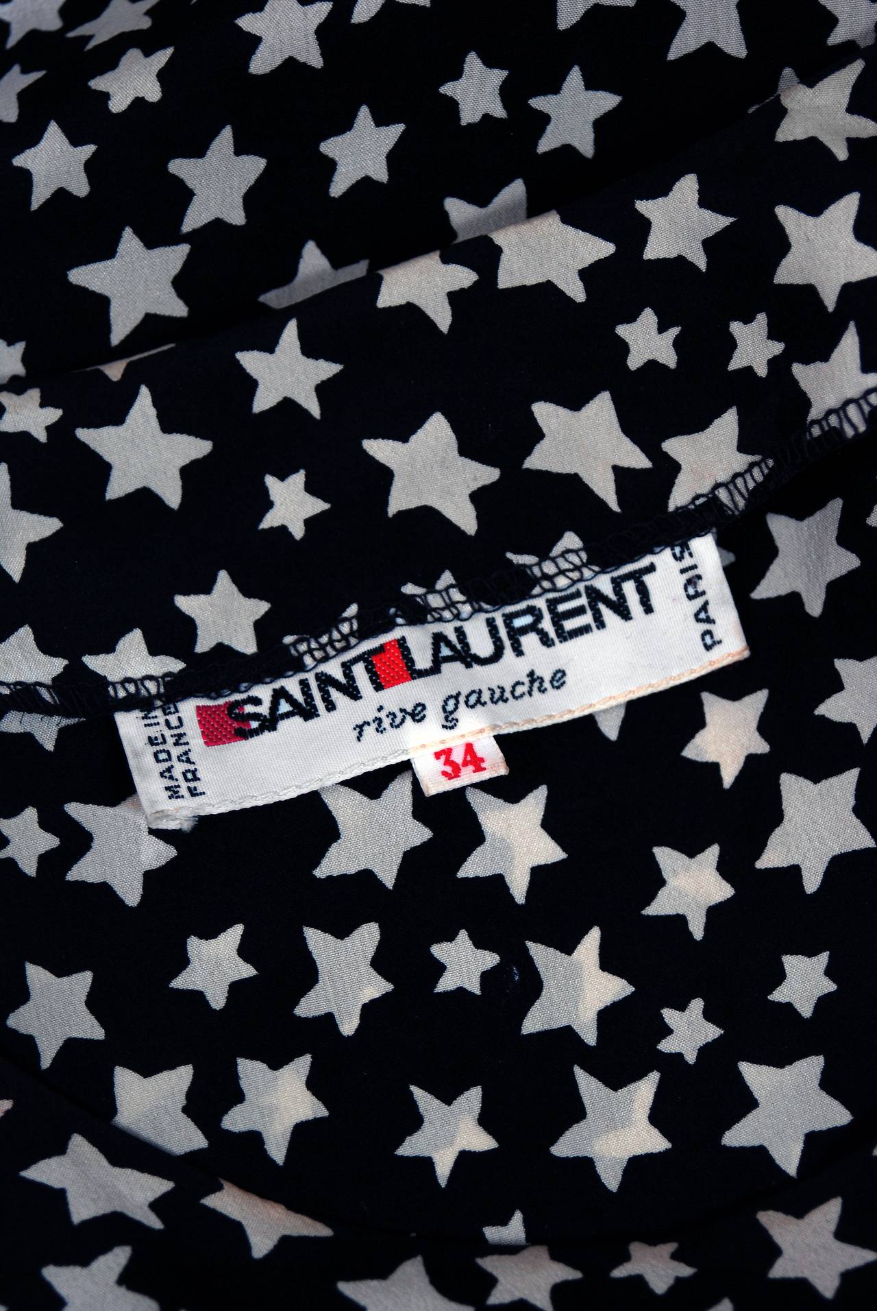1980's Yves Saint Laurent Star-Print Novelty Silk Ruffle Sleeveless Mini Dress 1