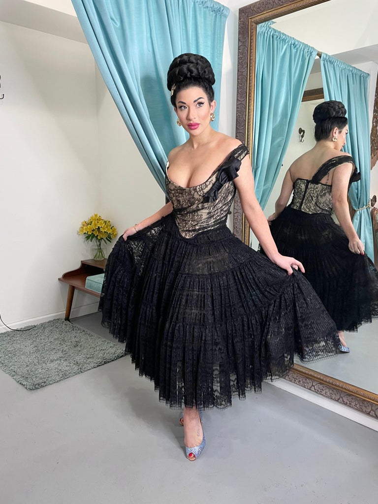 Vintage 1990's Vivienne Westwood Lace Corset Bustier & Sheer Pleated Skirt  Set