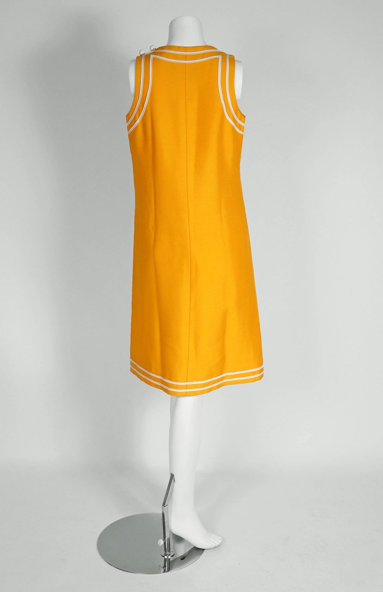 1969 Pierre Cardin Documented Yellow Linen Space-Age Stripe Mod Dress & Shorts 2