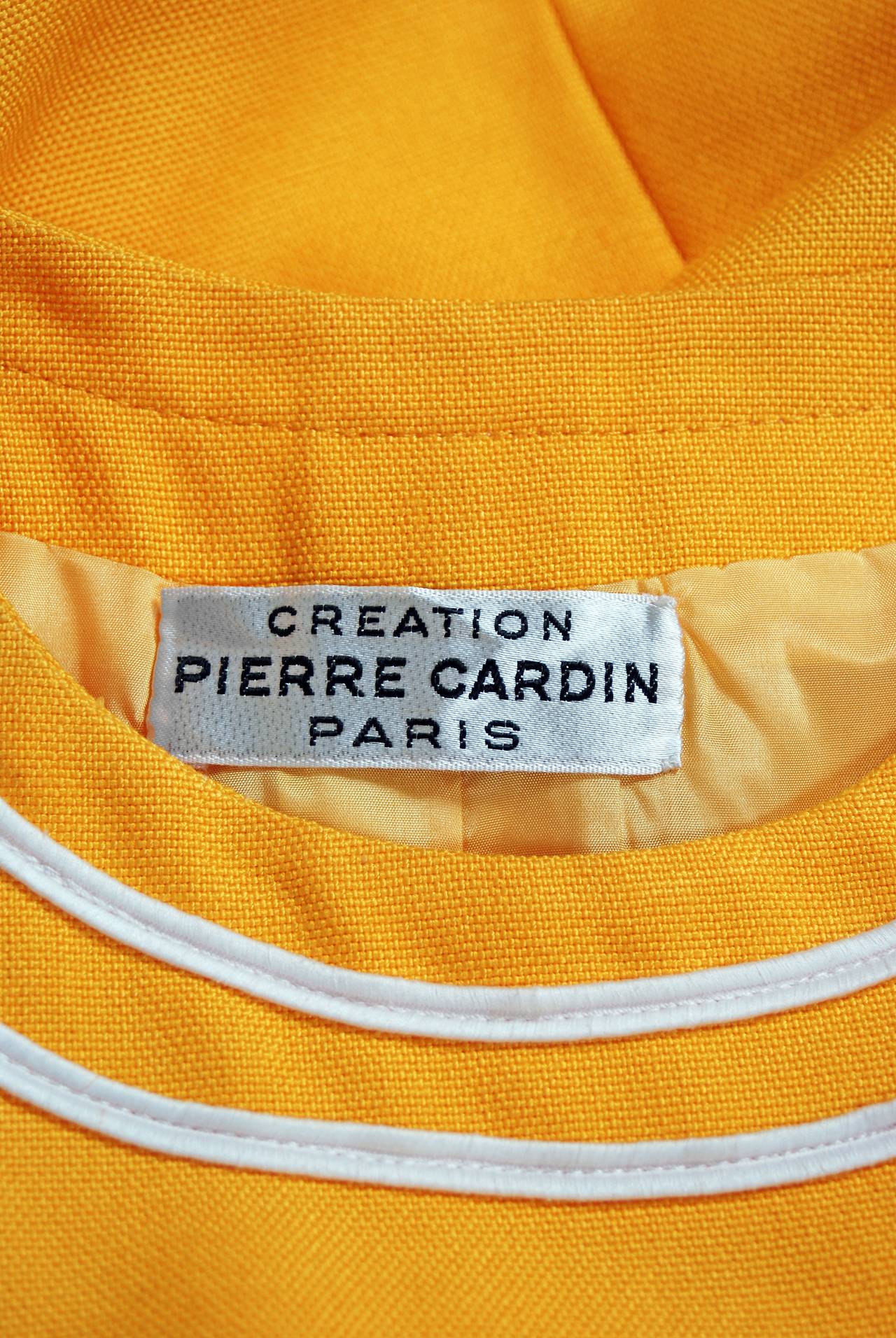 1969 Pierre Cardin Documented Yellow Linen Space-Age Stripe Mod Dress & Shorts 3