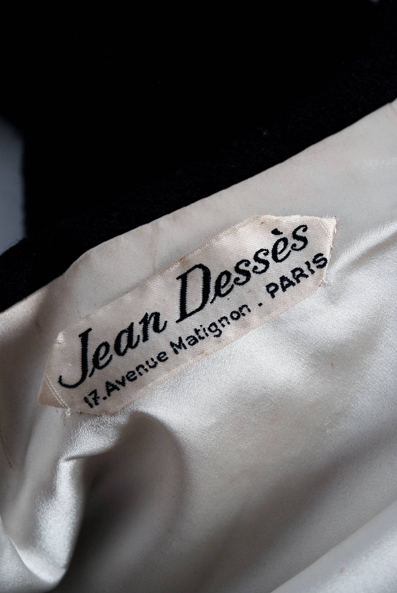 1950's Jean Desses Haute-Couture Black Wool Sculpted Hourglass Dress Ensemble 2