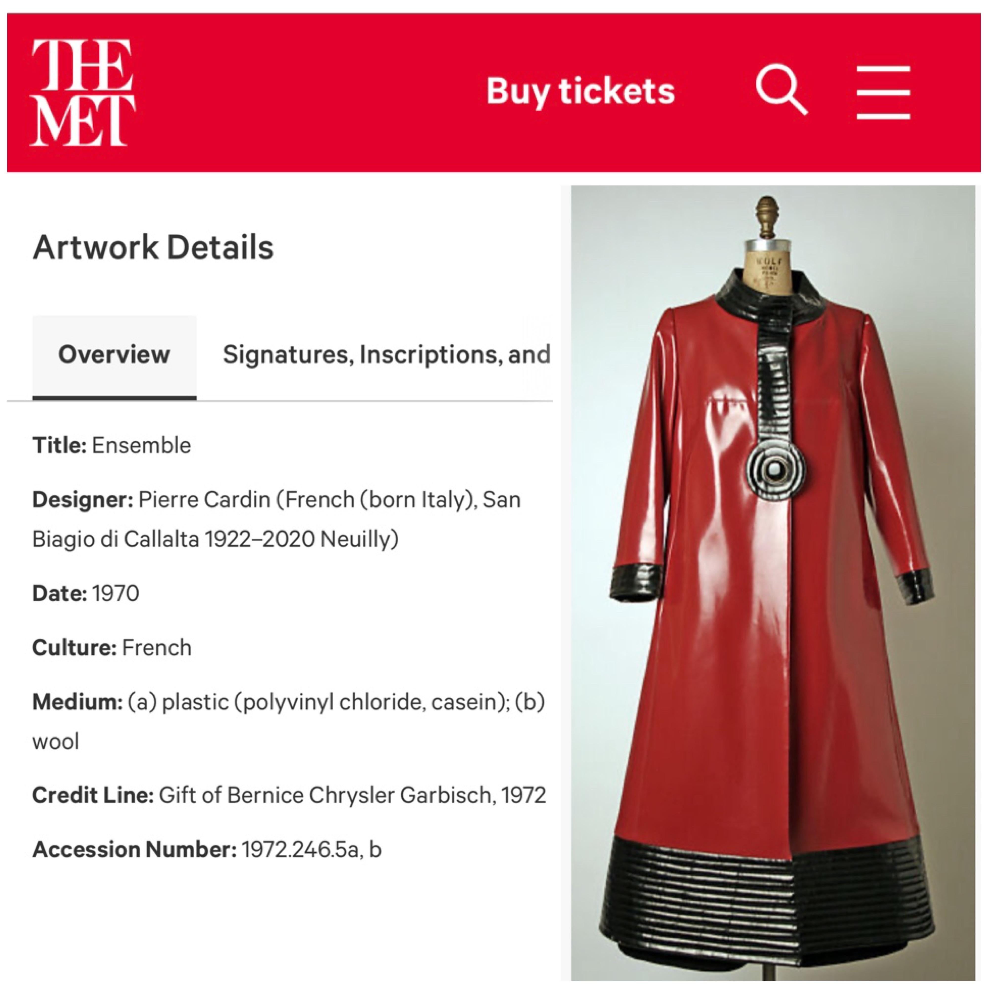 Vintage 1969 Pierre Cardin Documented Red & Black Vinyl Space-Age Mod Maxi Coat In Good Condition For Sale In Beverly Hills, CA