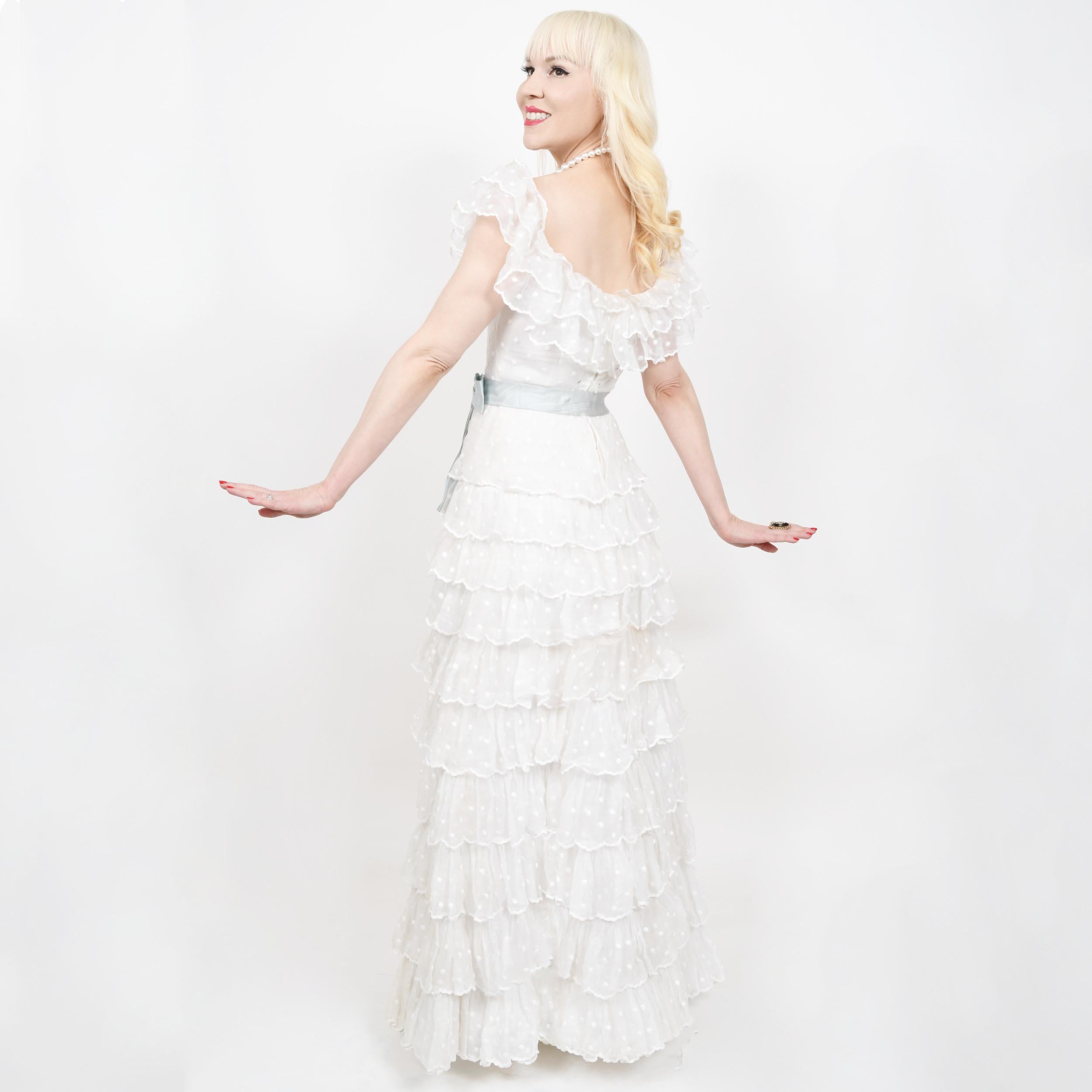 1975 Chanel Haute Couture Embroidered Organza Off-Shoulder Tiered Bridal Gown 15
