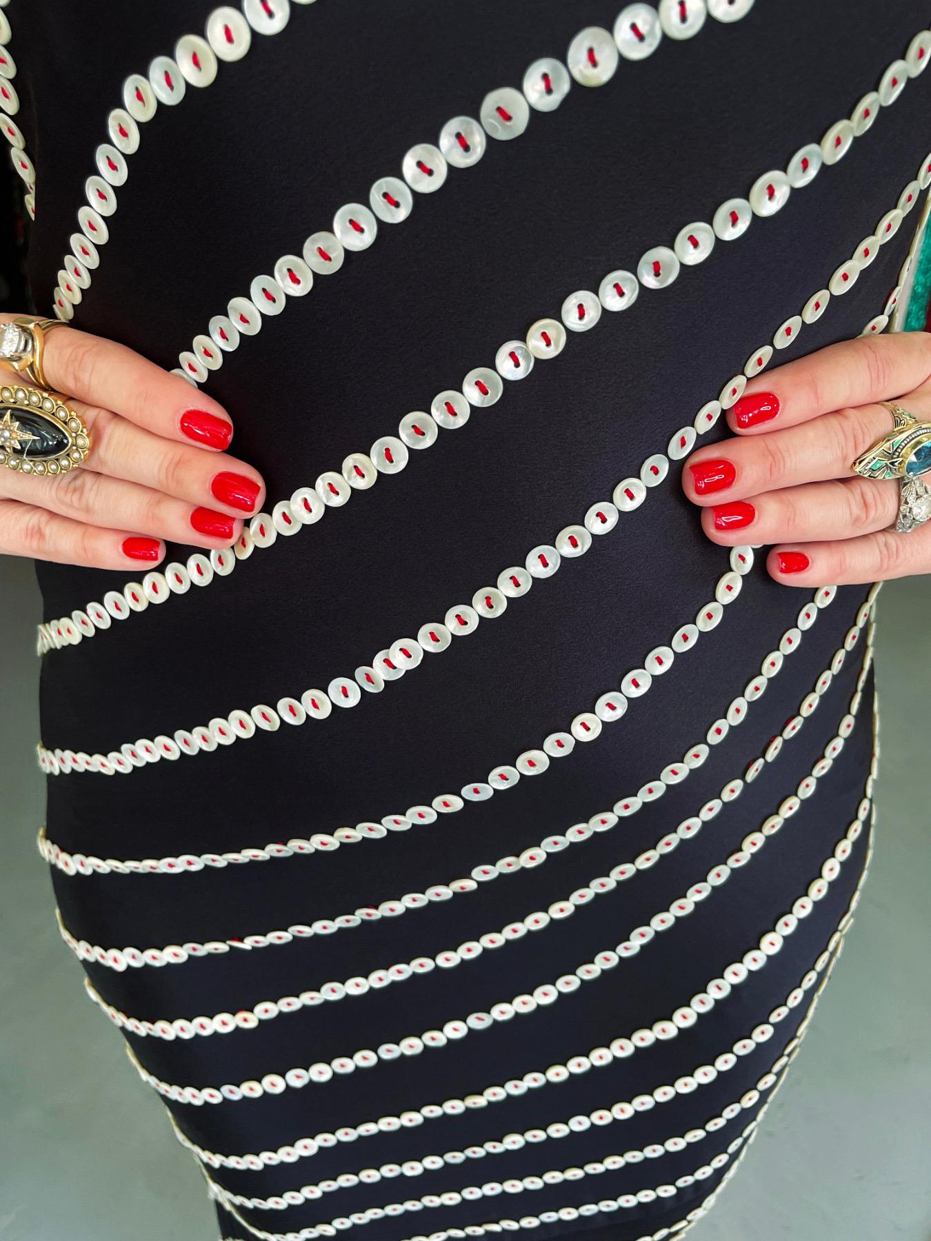 2003 Alexander McQueen Navy Blue Silk Button Embellished Stripes Bias-Cut Gown 1